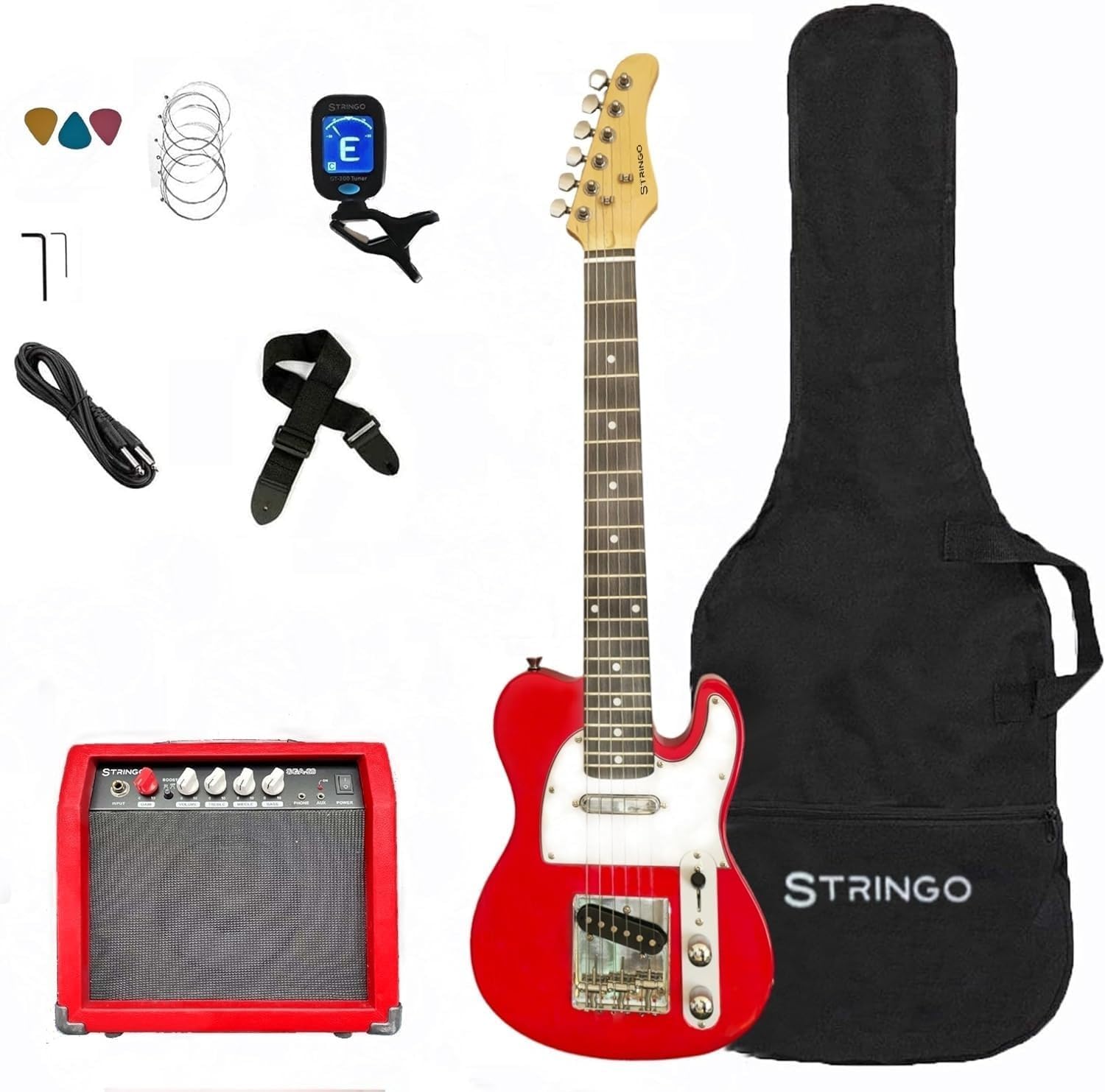Red 30 Inch Kids Electric Guitar .Tele Style,Beginner Kit Set Includes, 20W Amplifier 3 Picks, Shoulder Strap, Tuner, Bag Case