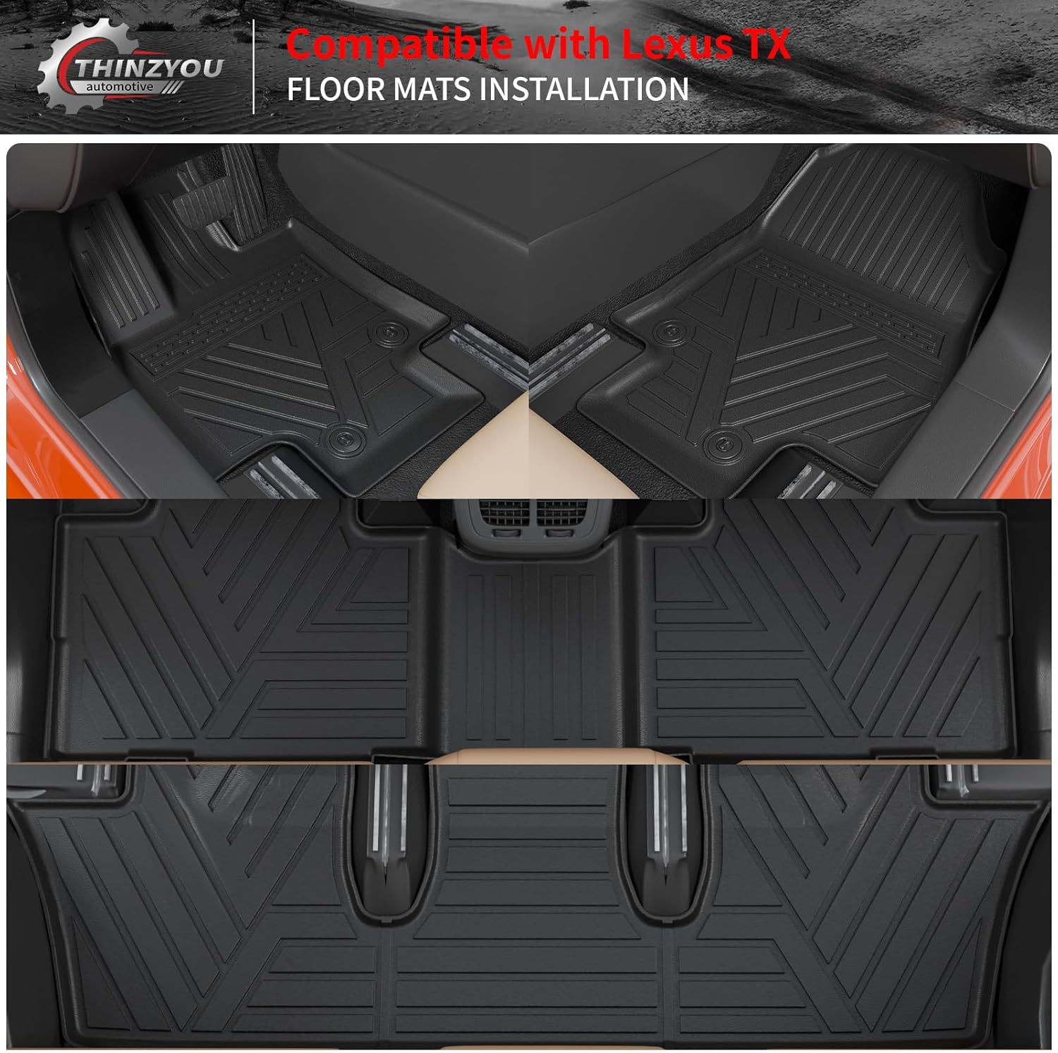 Floor Mats Compatible with 2024 2025 2026 Lexus TX350 TX500h TX550h+ 7 Seats Cargo Mat Trunk Liner Kick Mats All Weather TX Accessories (Floor Mats+Trunk Mat+2nd&3rd Row Backrest Mats)