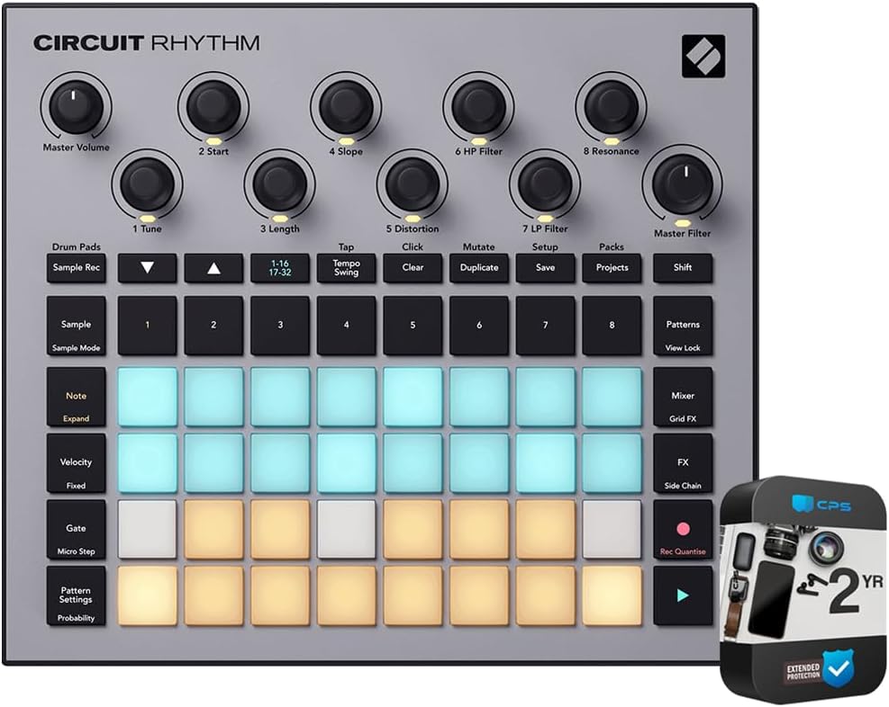 Novation AMS-CIRCUIT-RHYTHM Circuit Rhythm Sampler and Groovebox with 8 Sample Tracks and Sequencer Bundle with 2 YR CPS Enhanced Protection Pack