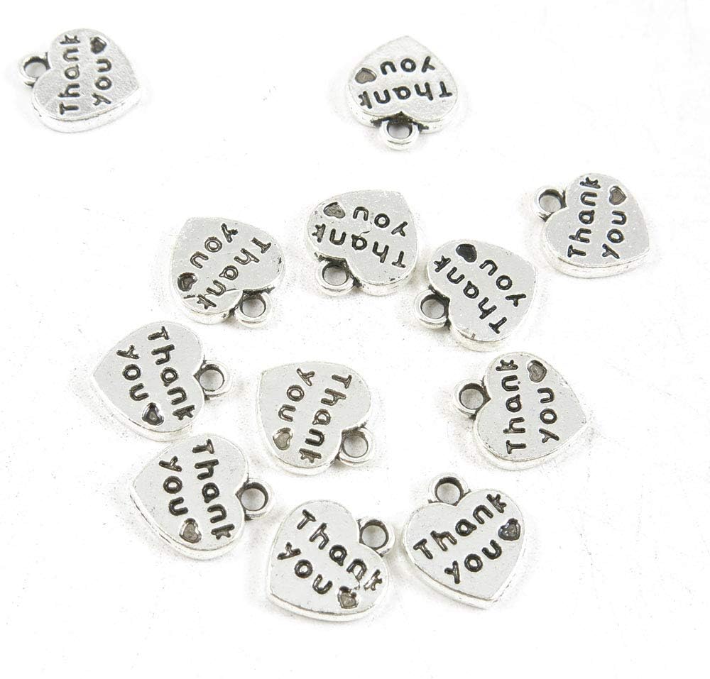 1720 Pieces Antique Silver Tone Jewelry Making Charms Crafting Beading Craft D4RL0 Thank You Heart