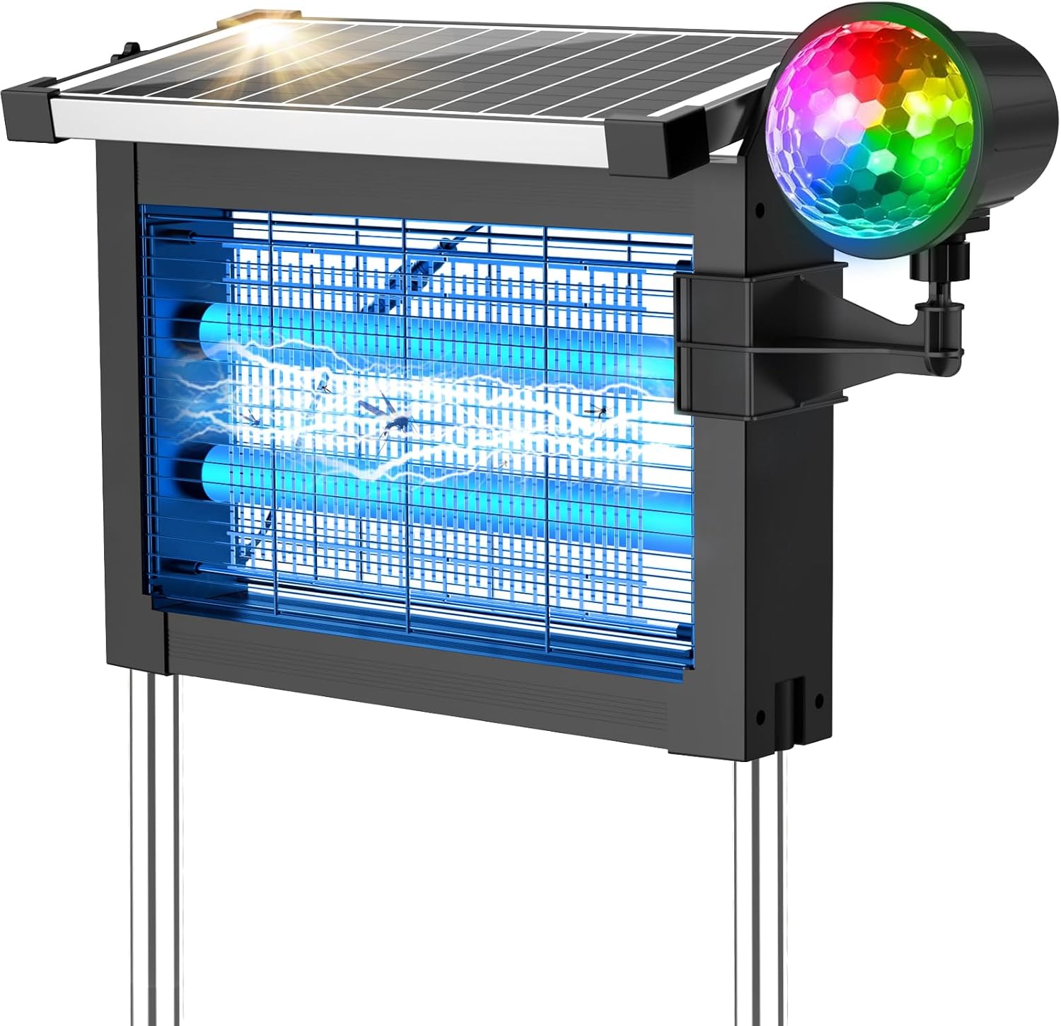 Solar Bug Zapper Outdoor with Projector Light, Waterproof Portable Fly Zapper 4500V, Rechargeable Electric Mosquito Killer, Cordless Fly Insect Mosquitos Trap for Patio Yard