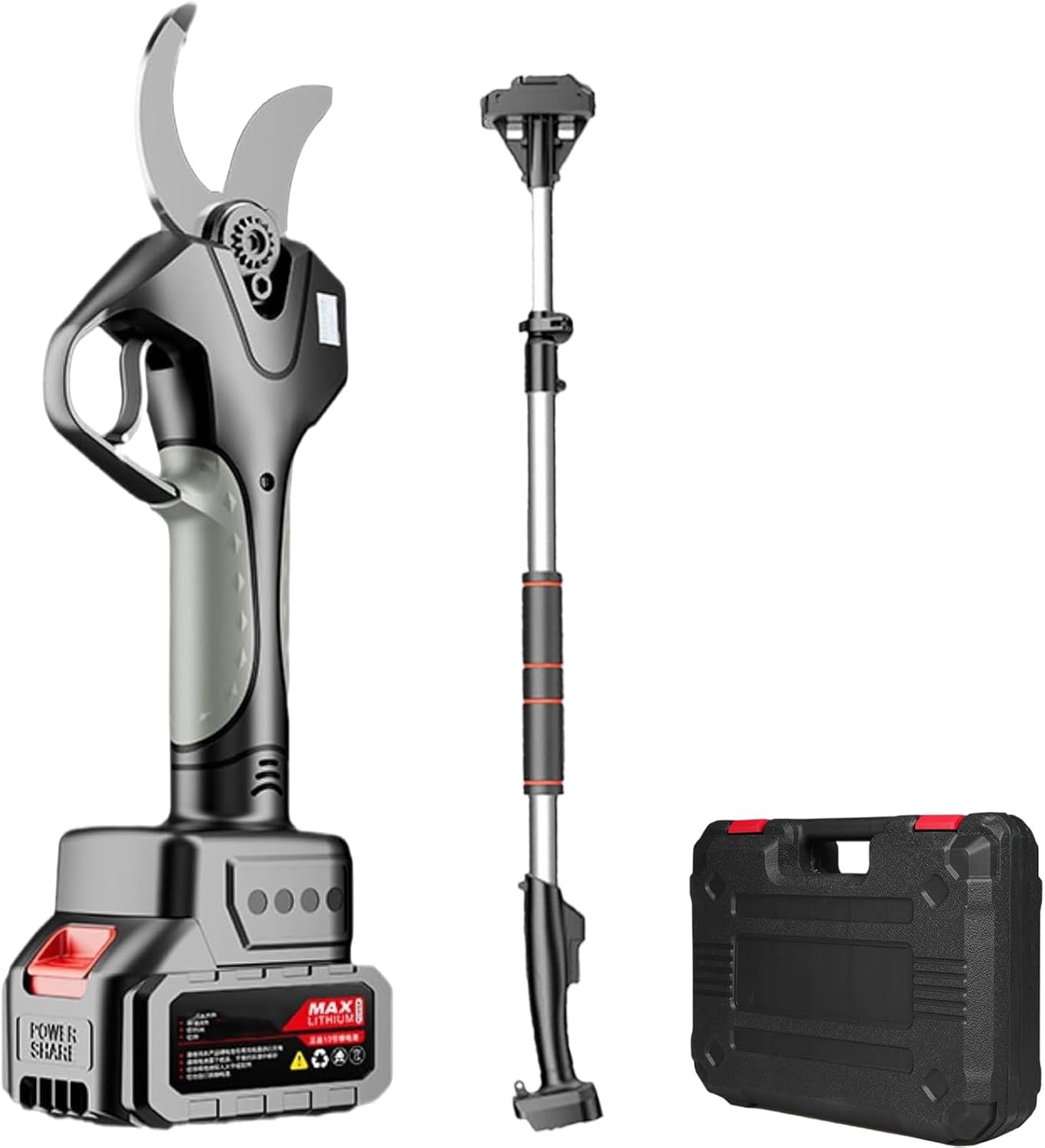 21V Cordless Electric Pruning Shears,Extendable Tree Pruning Pruner,50mm/2inch Cut Electric Pruner Battery Powered,with Extension Poles,for Hedge, Bush, Orchard,2Battery