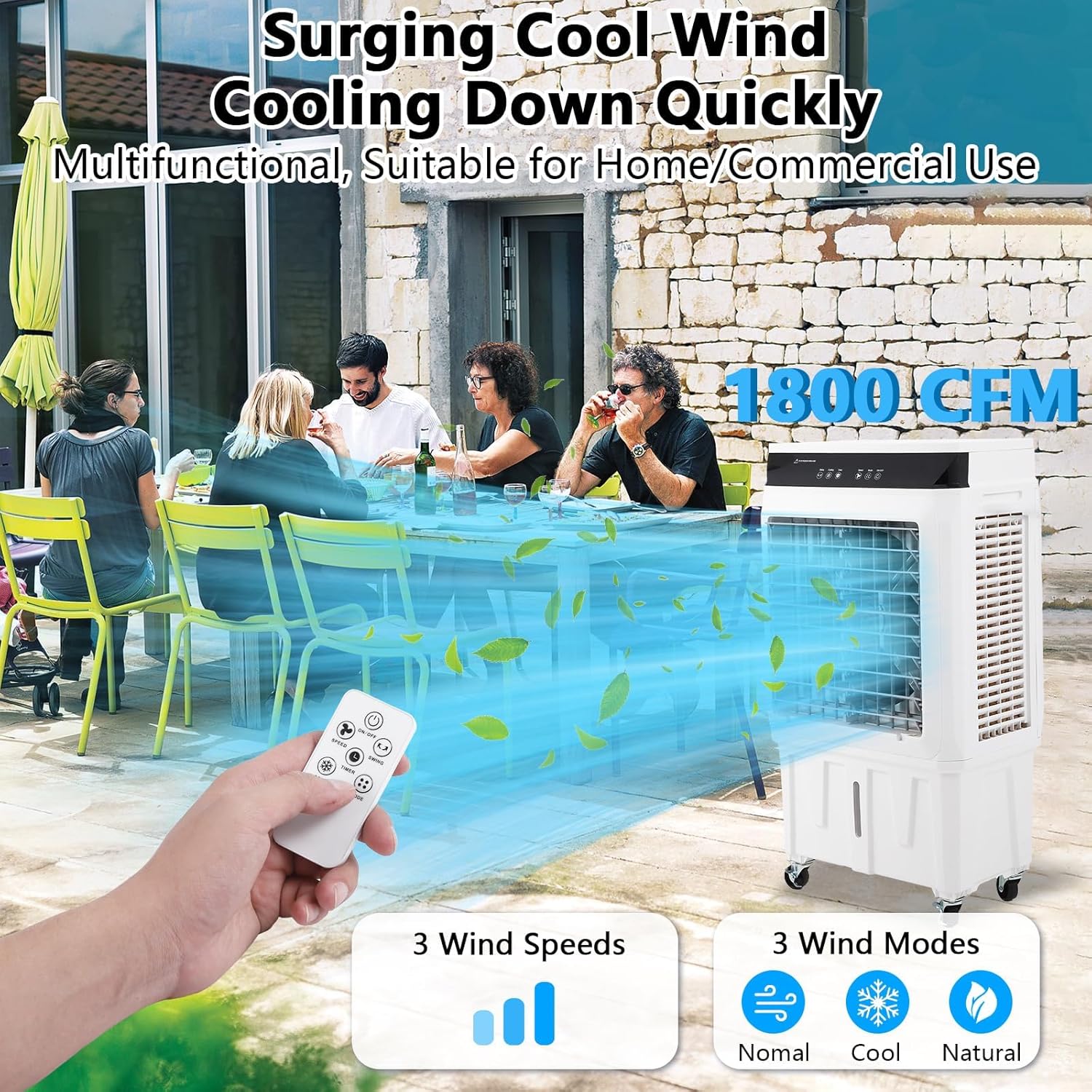 4100CFM 3-In-1 Swamp Cooler, Portable Evaporative Air Cooler With Remote Control & 4 Ice Boxes, 15.8-Gallon Tank, 24H Timer, Commercial Indoor & Outdoor Cooling Fan