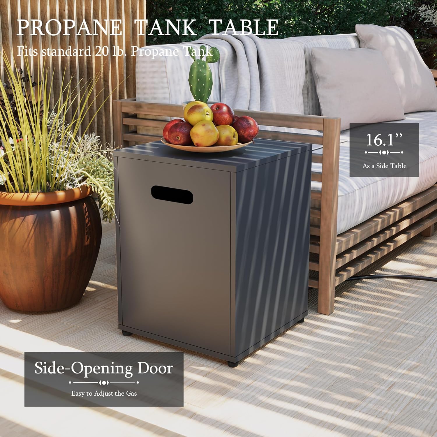 UPHA 56-inch Outdoor Propane Gas Fire Pit Table 50000 BTU Iron Rectangle Firepit for Outside Patio with Tank Hidden Table, Wind Guard, Removable Lid, Blue Glass Rocks, Rain Cover, Grey