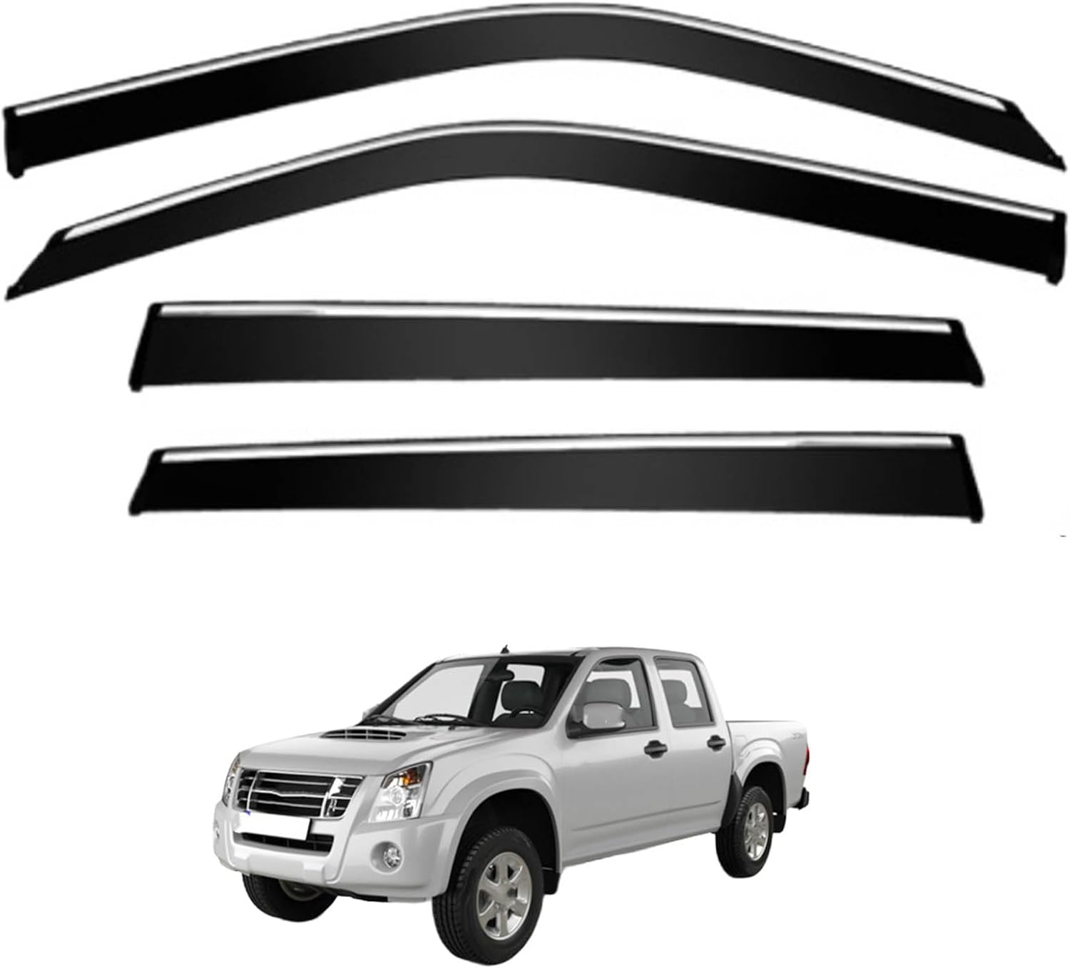 Window Deflectors for Isuzu D-MAX Pickup Truck MK1-RA-RC 2002-2010, Sun Rain Guard Window Visors Vent Shades with Bright Stripes Car Accessories