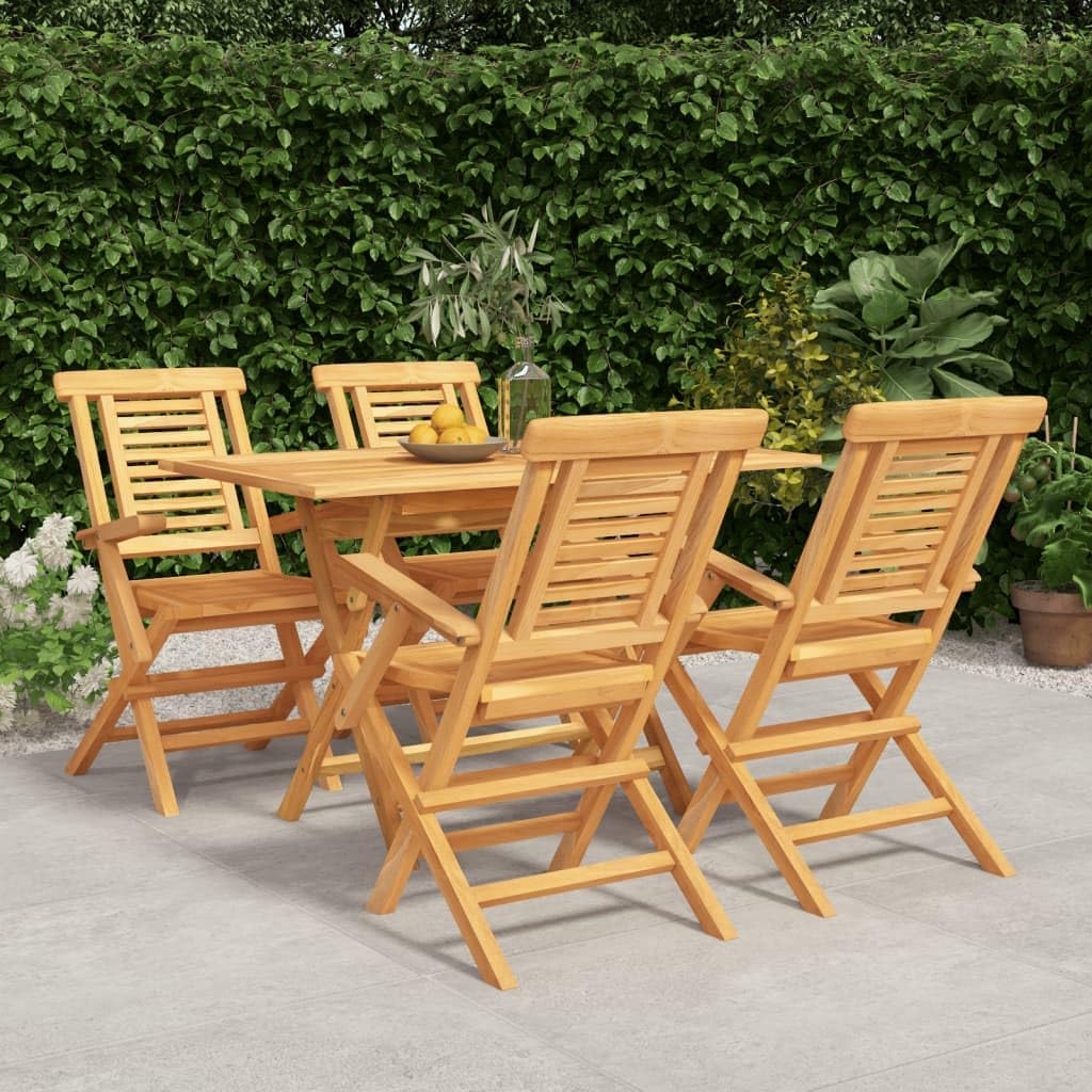 Furniture Sets 5 Piece Patio Dining Set Solid Wood Teak,Spacious Teak Wood Outdoor Dining Set with Foldable Chairs and Parasol Hole for Relaxing Outdoor Gatherings Garden Conversation Sets