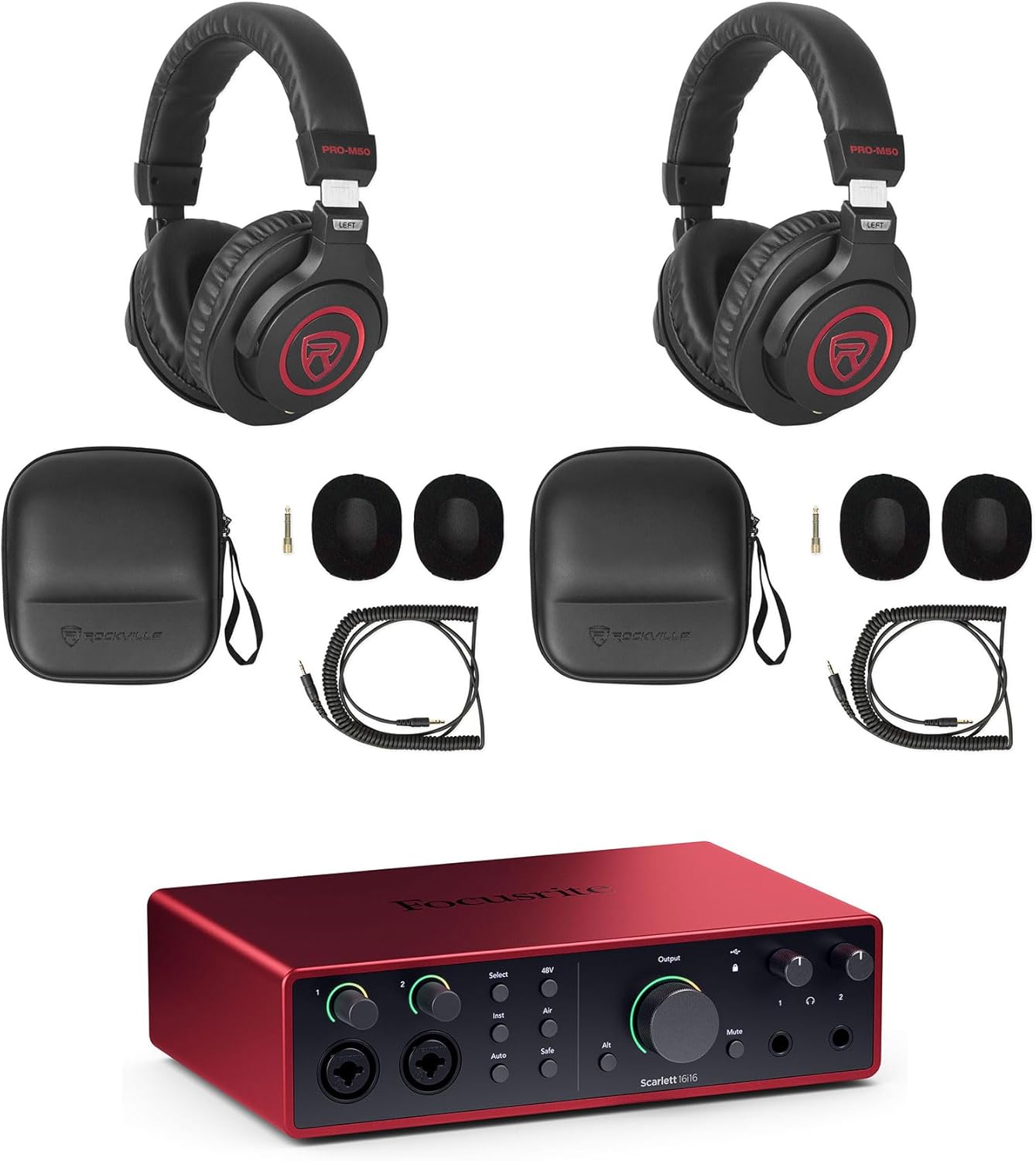 Audiosavings Bundle: SCARLETT 16I16 4G 24-bit 192 kHz Audio Interface Bundle with (2) Rockville PRO-M50 SR Studio Headphones (3 Items)