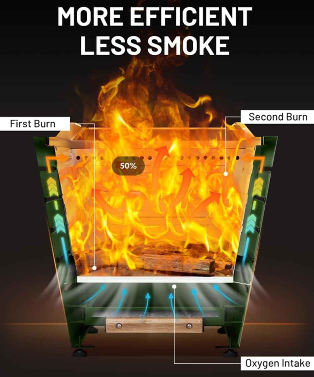 Stainless Steel Smokeless Fire Pit for Outside Outdoor Heaters for Patio with Efficient Wood Burning Design Modern Backyard & Camping Fire Pit for Warmth and Ambiance Green