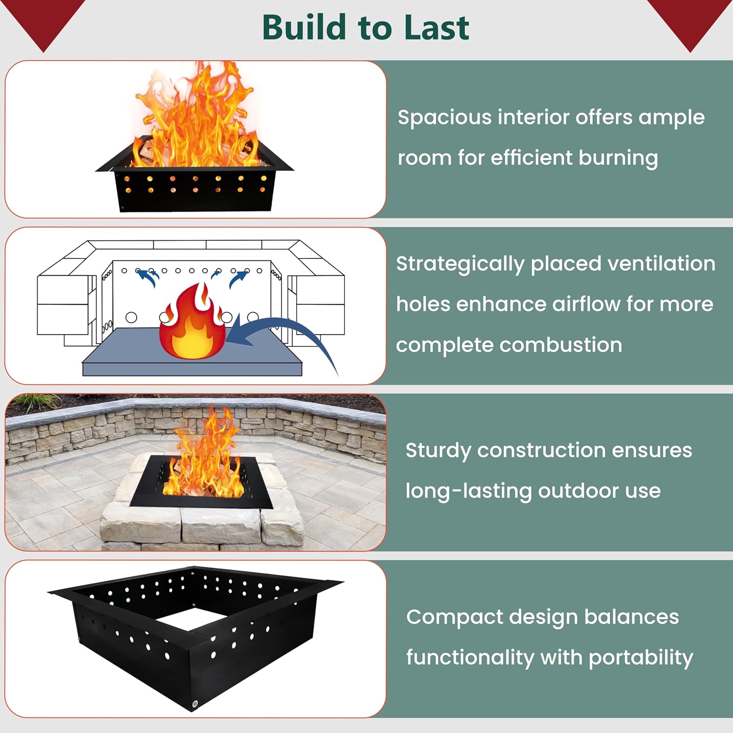 FEBTECH - Square Fire Pit Insert Ring - Carbon Steel 32
