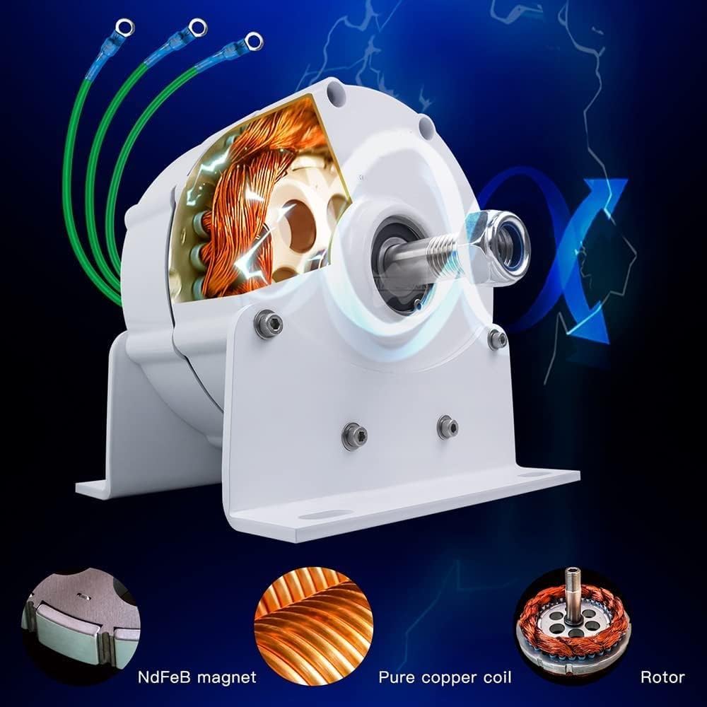 48V,5000W 3 Phase Vertical Wind Turbine, 12V-220V Wind Turbine Generator Kit, Vertical Wind Generator with Auxiliary Wind Wheel(White)