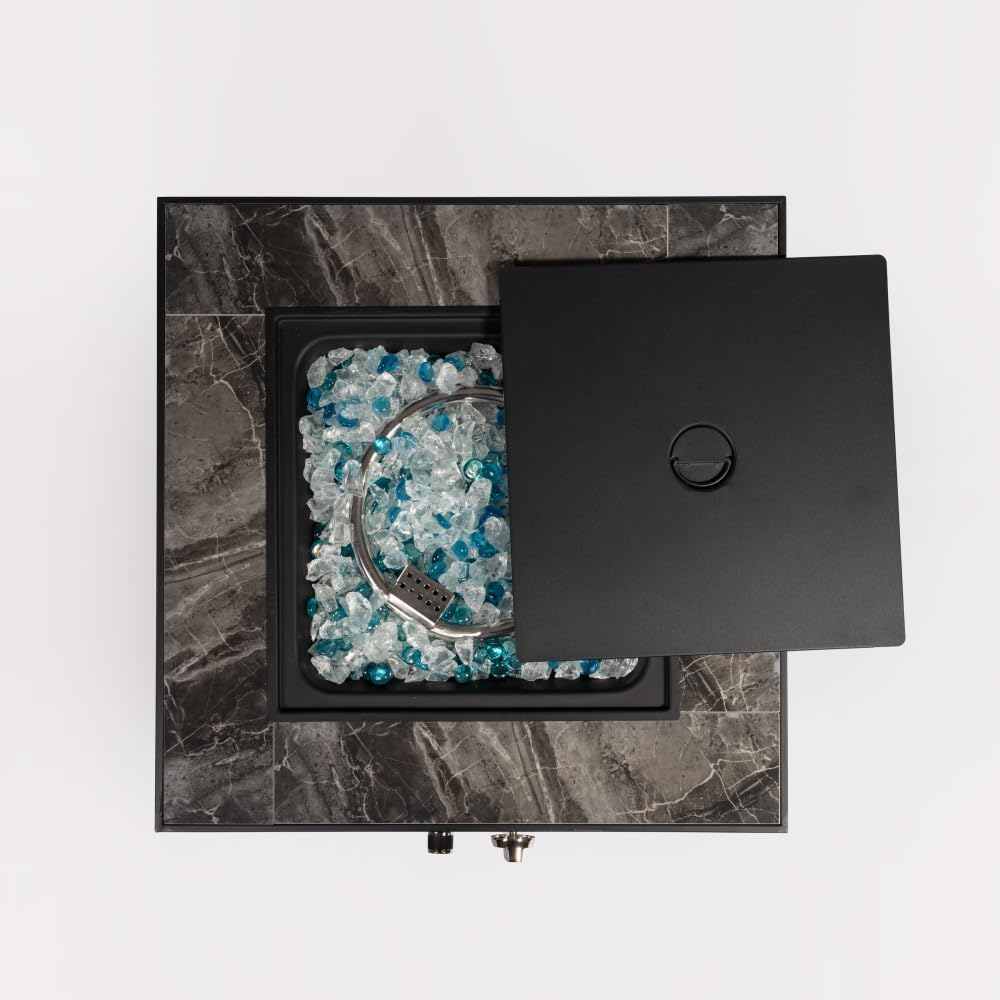 22 Inch Propane Fire Pit Table with Glass Wind Guard and Wicker Base for Outdoor Patio Garden Backyard Decor (Espresso + Wicker + Classic + French + French Country + Luxury)