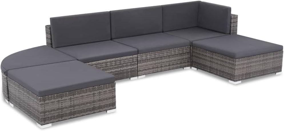 Patio Set 6 Piece Patio Lounge Set with Cushions Poly Rattan Gray