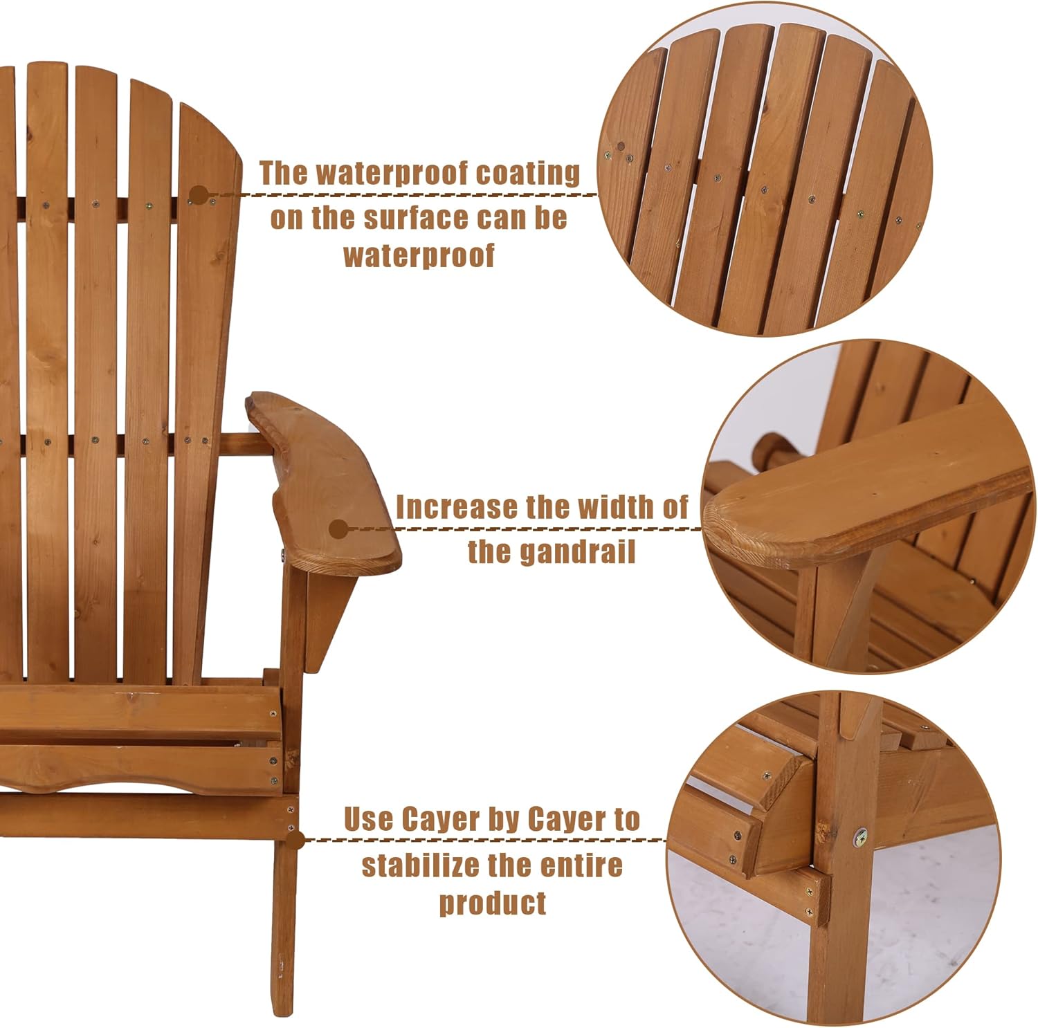 Adirondack Chair Lawn and Folding Chair Weather Resistant Patio Chair Outdoor Chairs Patio Seating Fire Pit Chairs Wood Chairs for Adults Yard Garden (Natural)