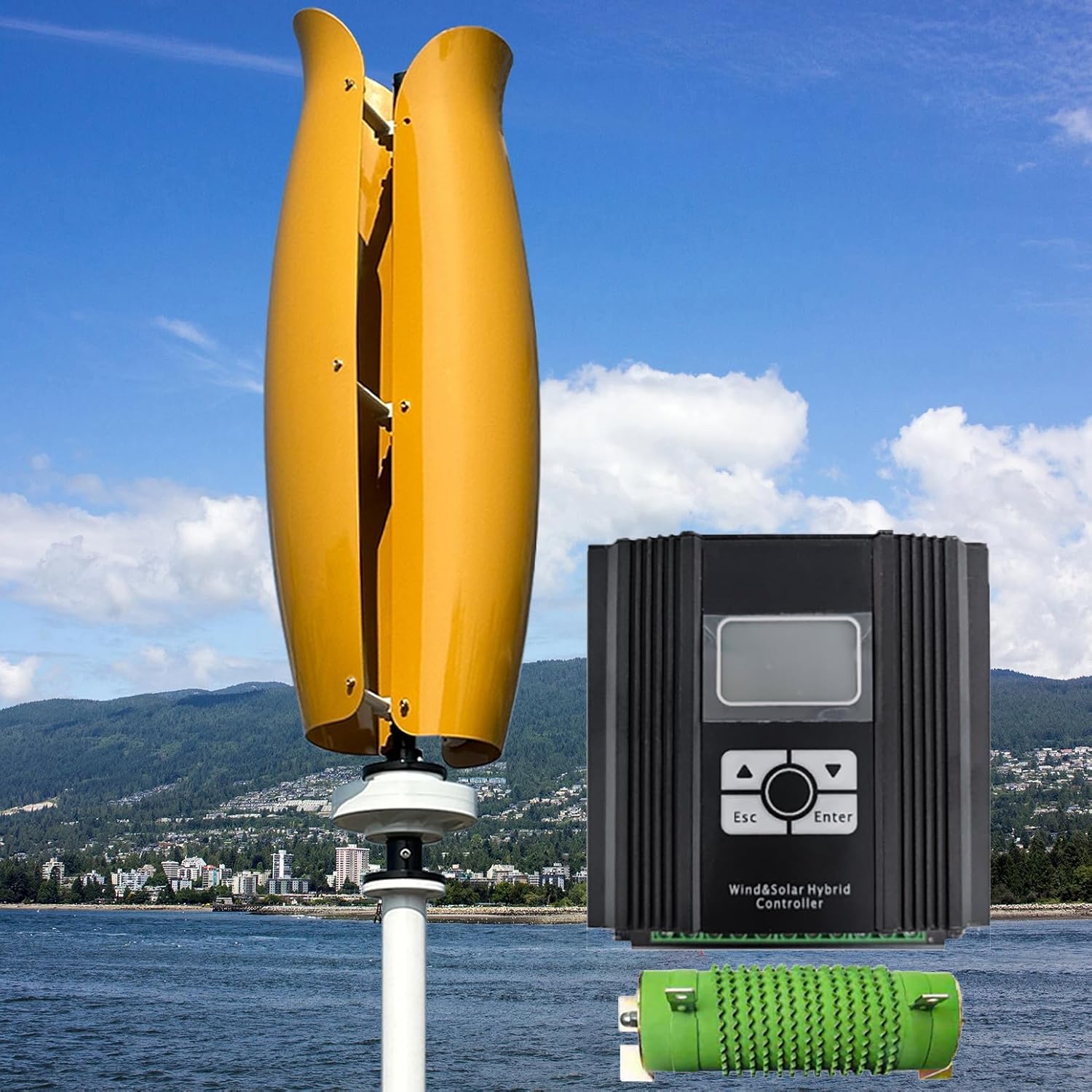 3000W Maglev Wind Turbine 12V / 24V / 48V Wind Power Generator with Controller and Unloader, High Efficiency Vertical Wind Power Turbine Generator Kit for Roofs Gardens Boats,Yellow,3000W12V