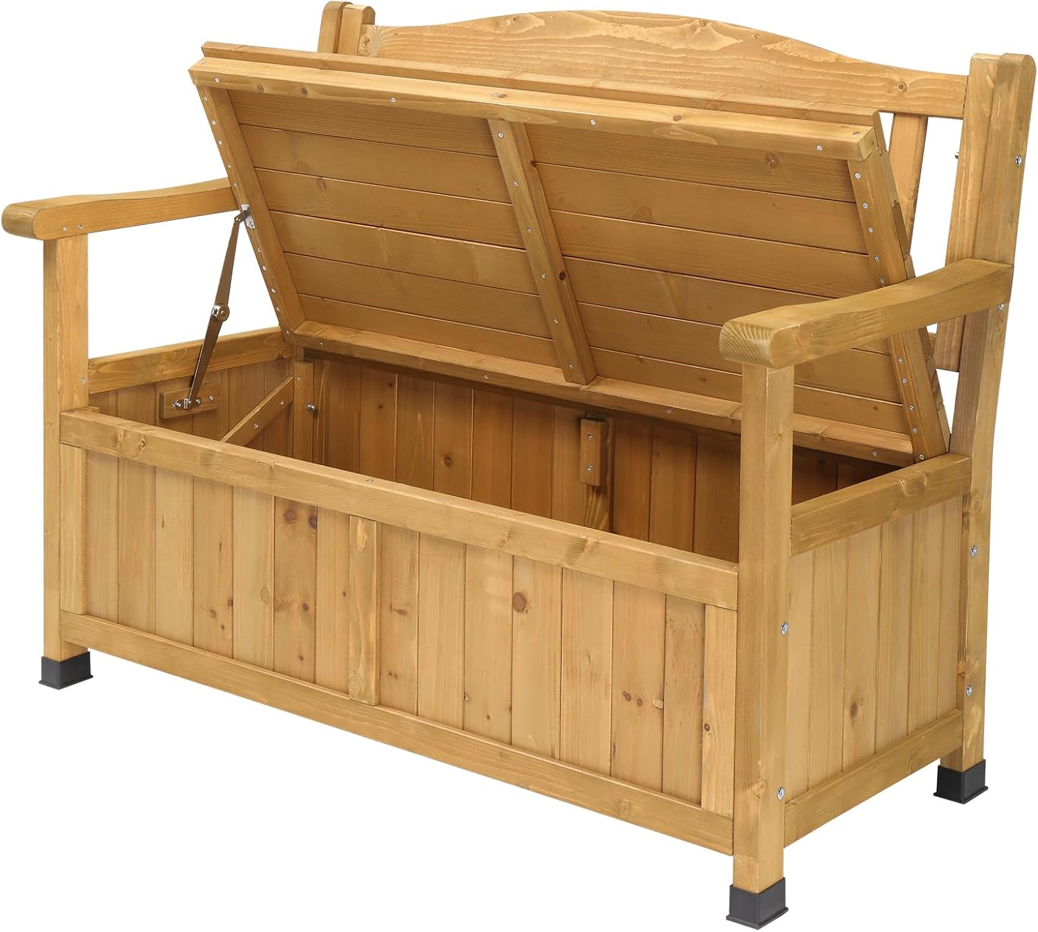 44inch Cedar Yard Storage Bench with Backrest Armrest Bright Yellow 44 x 18 x 33(L x W x H)