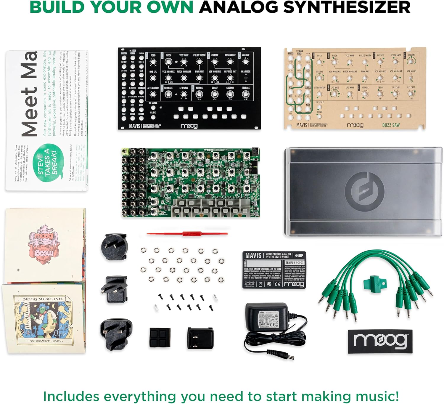 MOOG Mavis - Standalone Semi-Modular Analog Synthesizer Kit with Keyboard; Analog Oscillator, Filter, Envelope Generator; Wavefolder; and Dust Cover