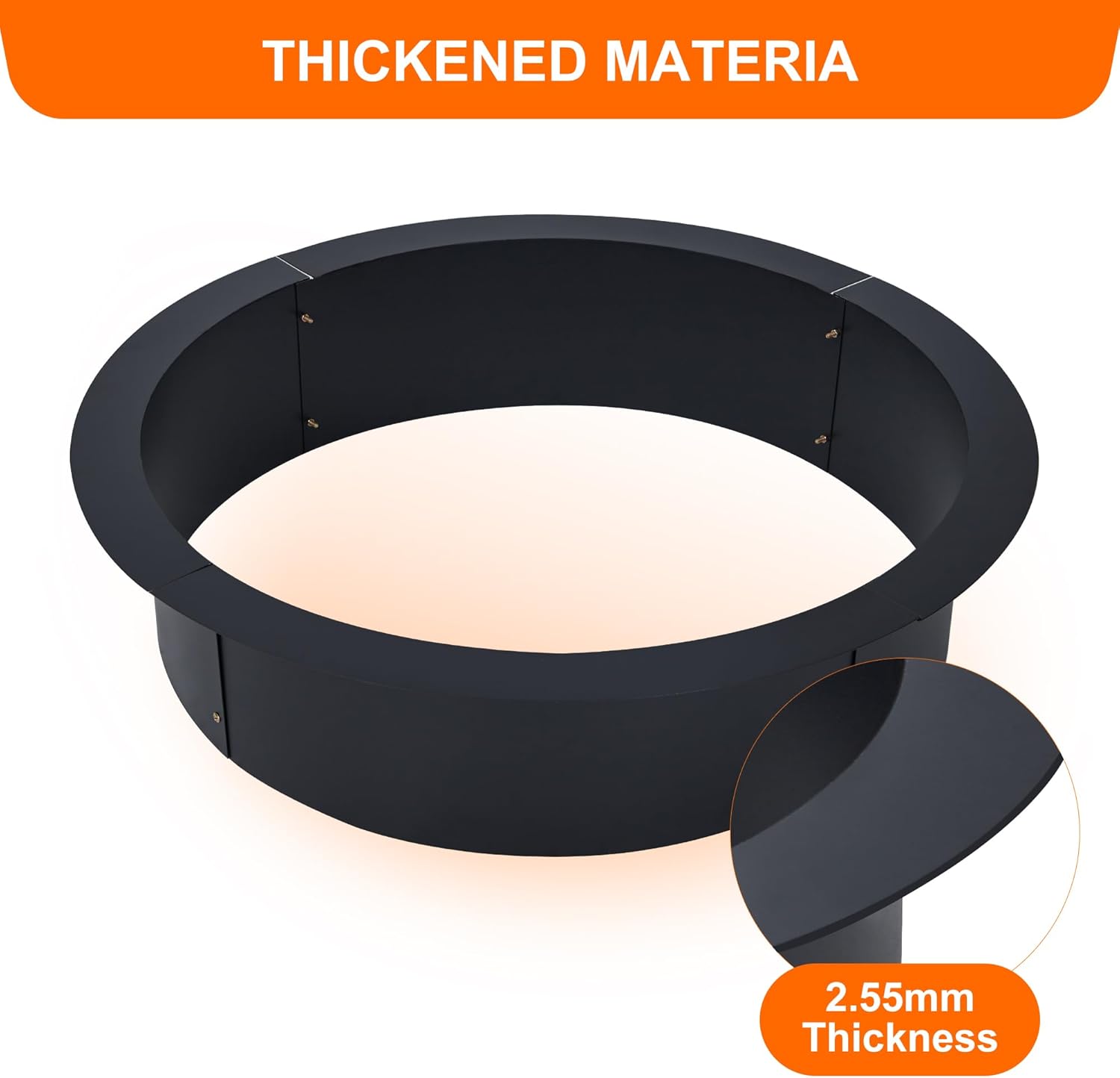 36 inch Inner Fire Pit Ring, Outdoor 2.5MM Steel Firepit Ring 42 inch Outer Large Bonfire Fire Pit Insert Round, In-Ground Fire Pit, Outside Wood Burning DIY for Camping Garden Patio