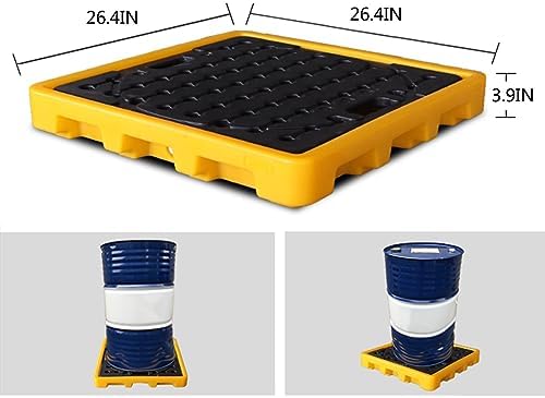 Oil Drum Tray, Industrial Nestable Oil Drums Leak-Proof Tray, Garage Storage Detachable Anti Slip Polyethylene Platform with Drain - Drum Containment Spill Pallet(26.4