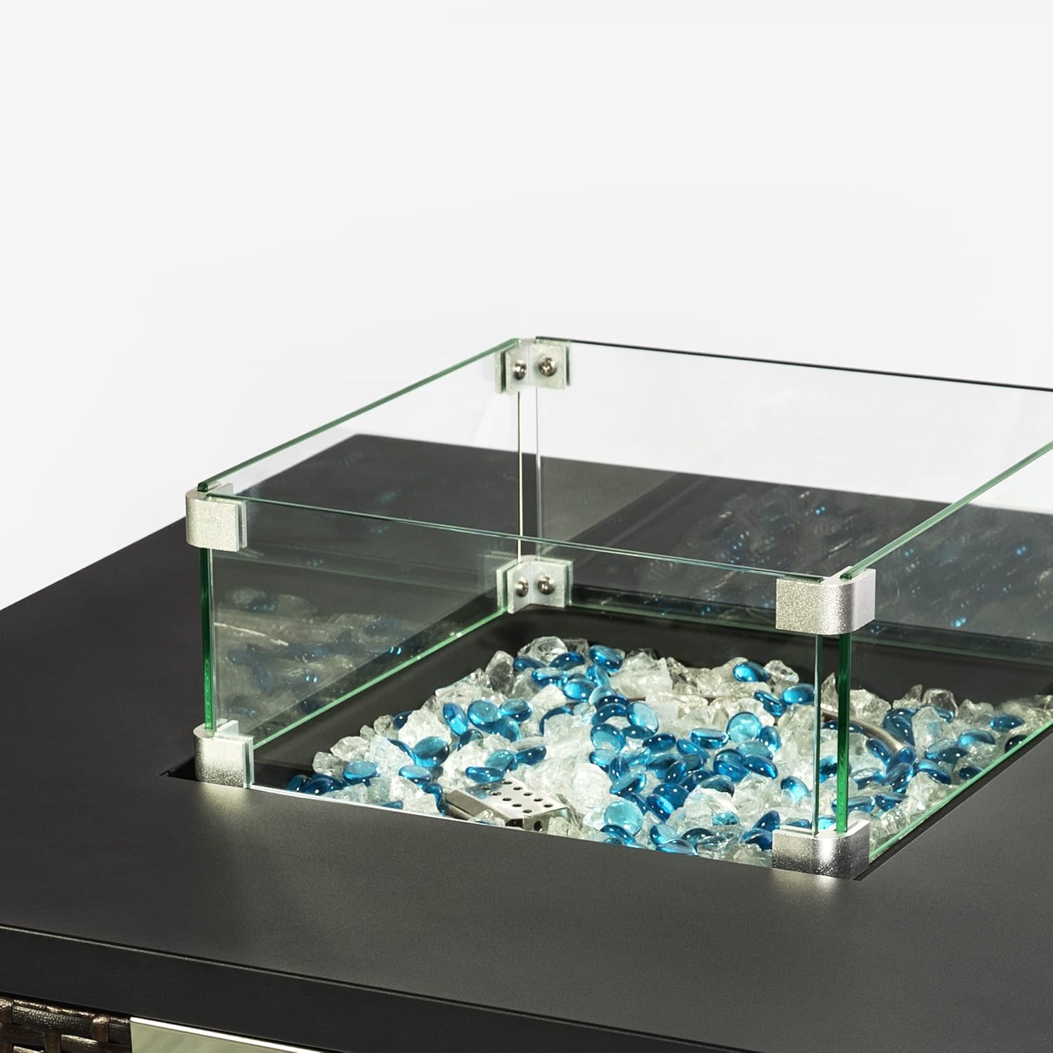 Square Glass Fire Table Windshield, Transparent Tempered Glass Protection for Square Fire Pit, Heat-Resistant & Durable (14.4