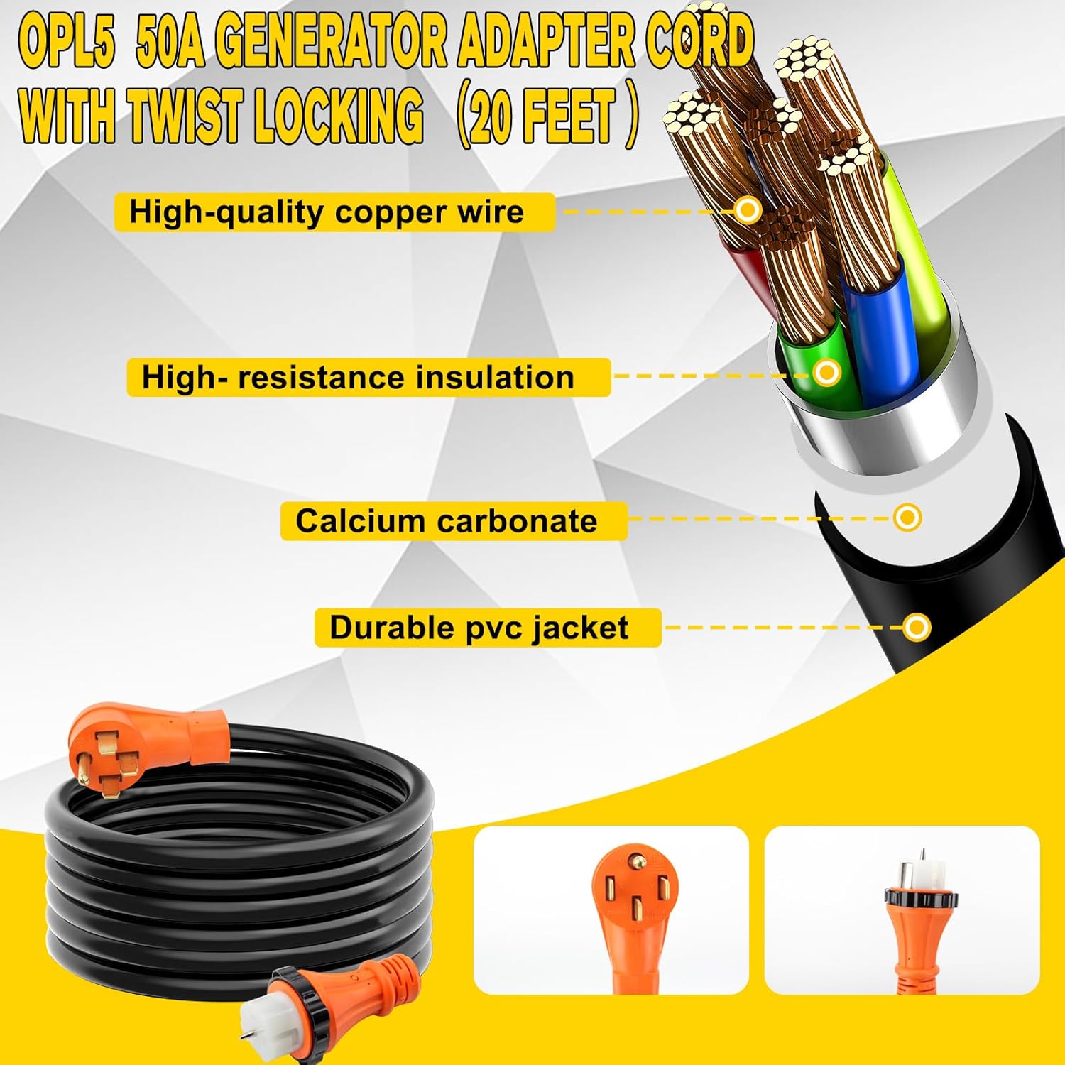 2 Years Warranty, OPL5 50 Amp Generator Cord 20FT and Power Inlet Box (Pre-Drilled),125/250 Volts, NEMA 14-50P to SS2-50R Generator Cord, ETL Listed, STW 6/3 + 8/1 AWG for Home Emergency