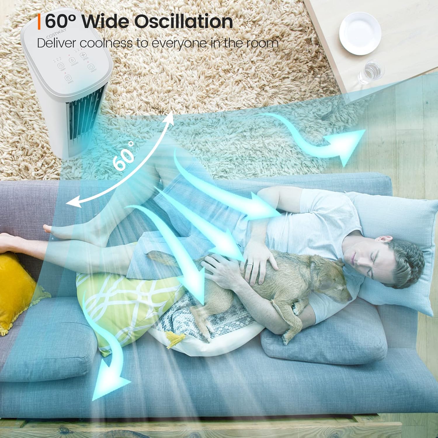 COSTWAY Portable Evaporative Air Cooler for Room, 40-Inch Bladeless Cooling Tower Cooler with Remote Control, 4 Ice Packs, 4 Speeds, 7H Timer, 60° Oscillation, Quiet Swamp Cooler Fan for Home Office