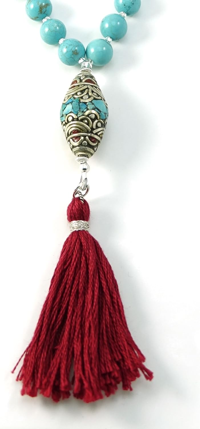 33 Howlite Tasbih Muslim Prayer Beads with Nepalese Bead and Sterling Silver Beads