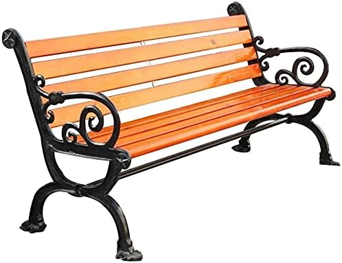 Outdoor Garden Bench, Patio Porch Chair Furniture, Outdoor Park Bench Terrace Garden Bench, Weather Resistance with armrests and backrest Anticorrosive Solid Wood cast Iron Porch Bench(Amber Yellow,15