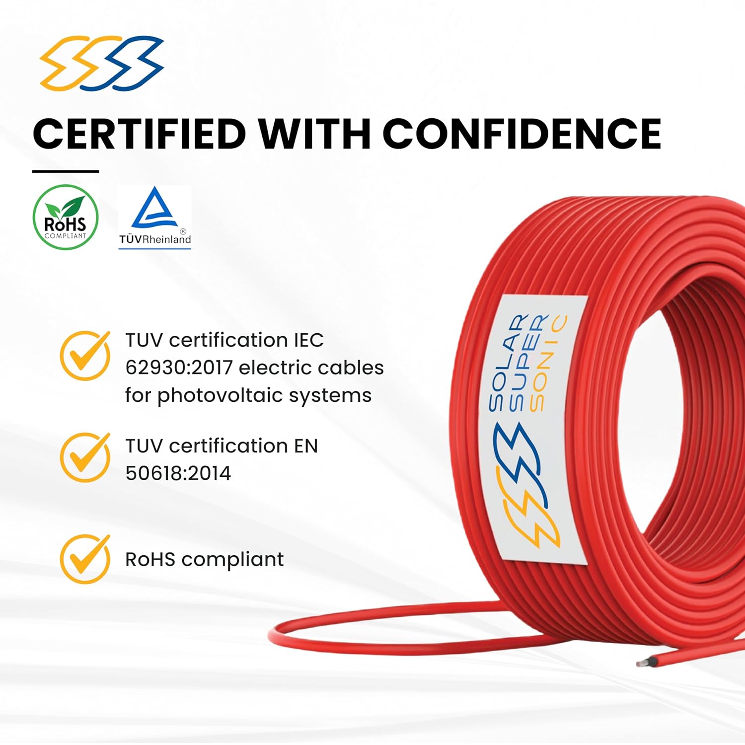 1500V High-Voltage PV Wire - 300FT, 8AWG - Outdoor Waterproof UV Resistant - Tinned Copper Cable for Solar Panel Extension & Solar Wire Systemes - 8AWG / 10AWG / 12AWG - Black and Red (Red, 8 AWG)