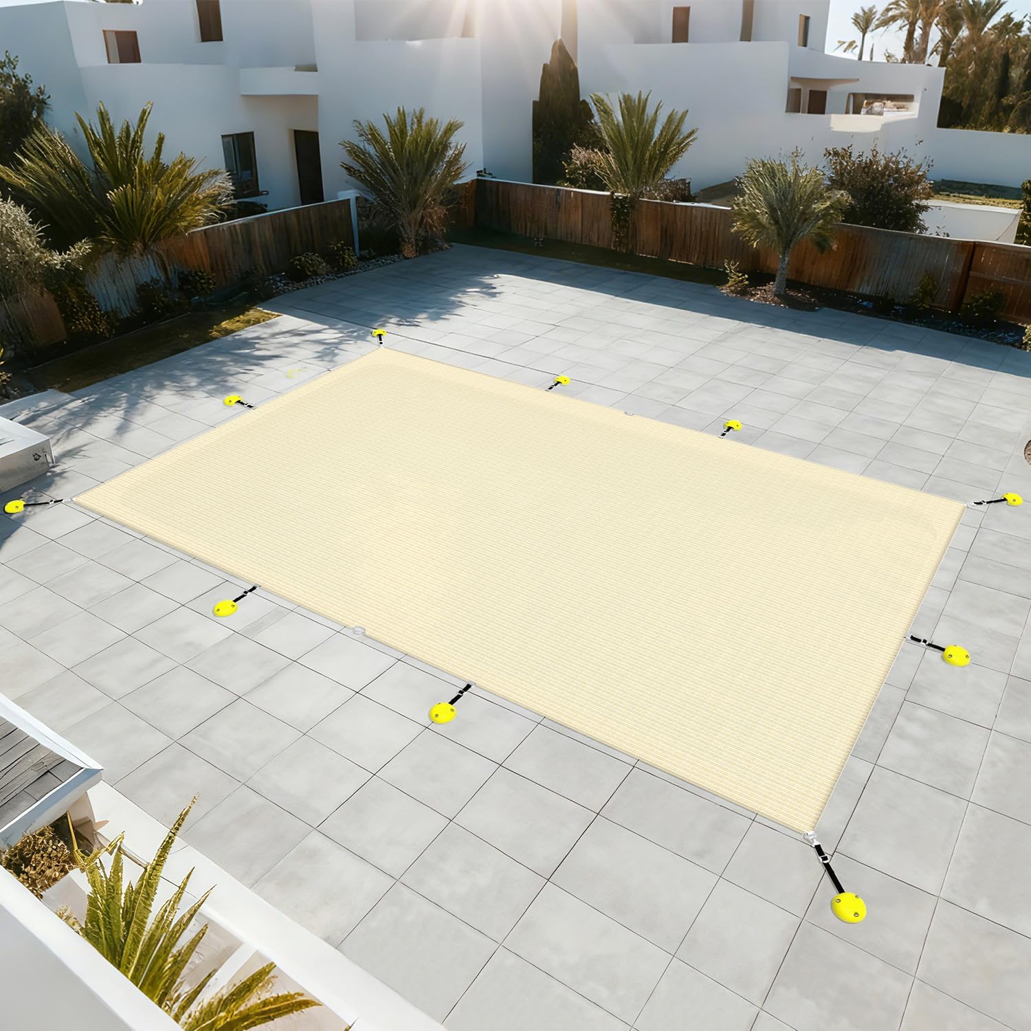 E&K 18'x36' Pool Cover for Inground Pools, Rectangle Winter Pool Cover for Backyard Yard Swimming Pool with Hardware Kit, Beige