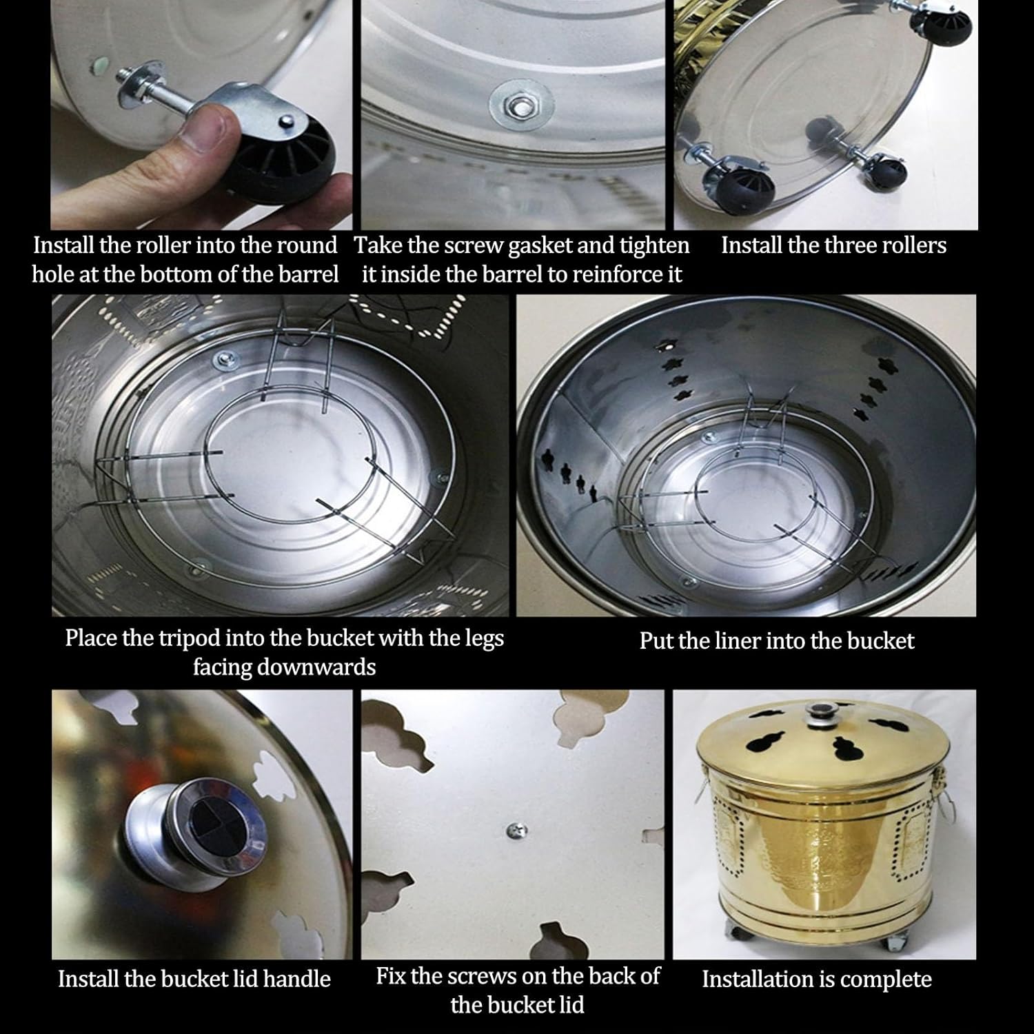 Fire Pit Stainless Steel Incinerator Cage Paper Burner Incinerator with Lid Burn Barrel Wood Burning Fire Pit Backyard Bonfire Fire Pit for Home and Garden.(Gold,48x53CM/18.9x20.9IN)