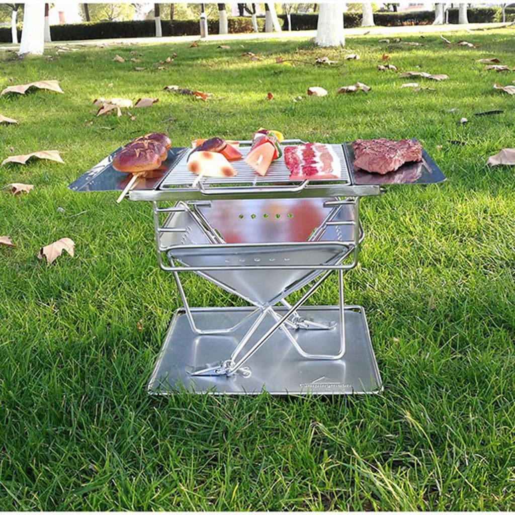 ASSICON Barbecue Fire Pit with Storage Bag, Height Adjustable Barbecue Shelf, Charcoal Grill for Outdoor Cooking Camping Beach Picnic Backyard