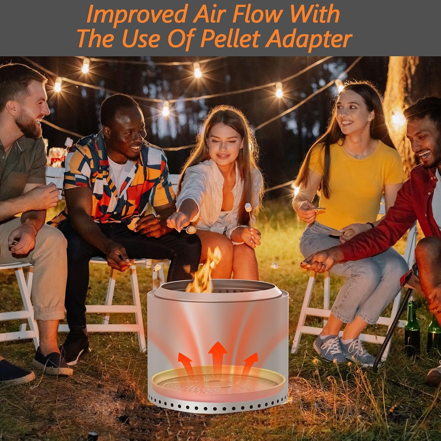 Fire Pit Surround Tabletop and Pellet Adapter for Solo Stove Yukon, 27 inch Outdoor Smokeless Fire Pit Table for Wood Burning Fire Pits, Powder-Coated Steel Stove Table Surround for Solo Stove