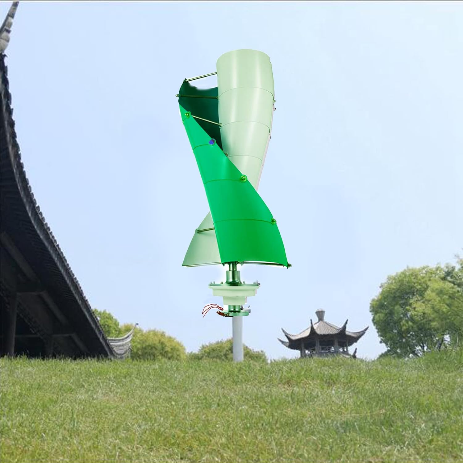 2000W Vertical Wind Turbine Generator, DC 12V 24V 48V 2 Blade Low Noise Spiral Wind Generator for Home Or Camping (with Controller, Green)