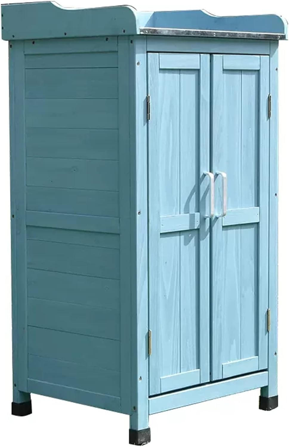 Wooden Outdoor Tool Shed with Waterproof Roof, Garden Storage Cabinet with Heighten Feet, Small Outside Garden House with 3 Layers, for Backyard, Lawn (Green A)