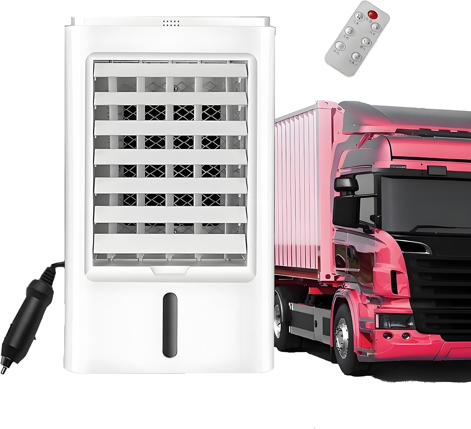 Portable Air Cooler 4-in-1 Mini Mobile Air Conditioner Fan Small Air Conditioner Purifier and Humidifier with 3-Speed and Touch Screen for Room Tent Bedroom Car RV and Camping 24VCar