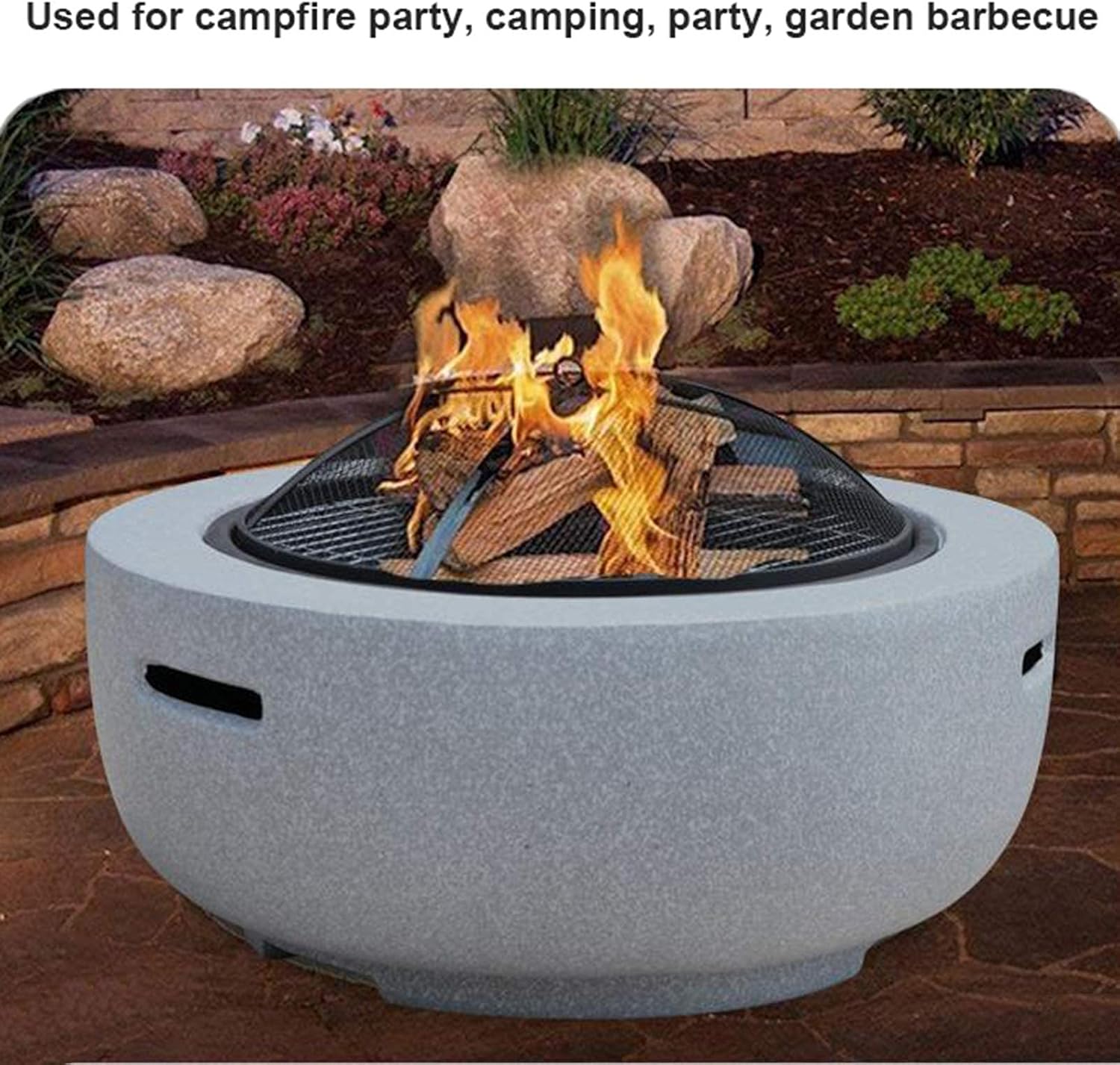 Fire Pit for Garden and Patio, Outdoor garden Fire Bowls with Grill Shelf and Mesh Cover Round Tabletop for Placing Drinks and Roasting Supplies, Garden or Patio