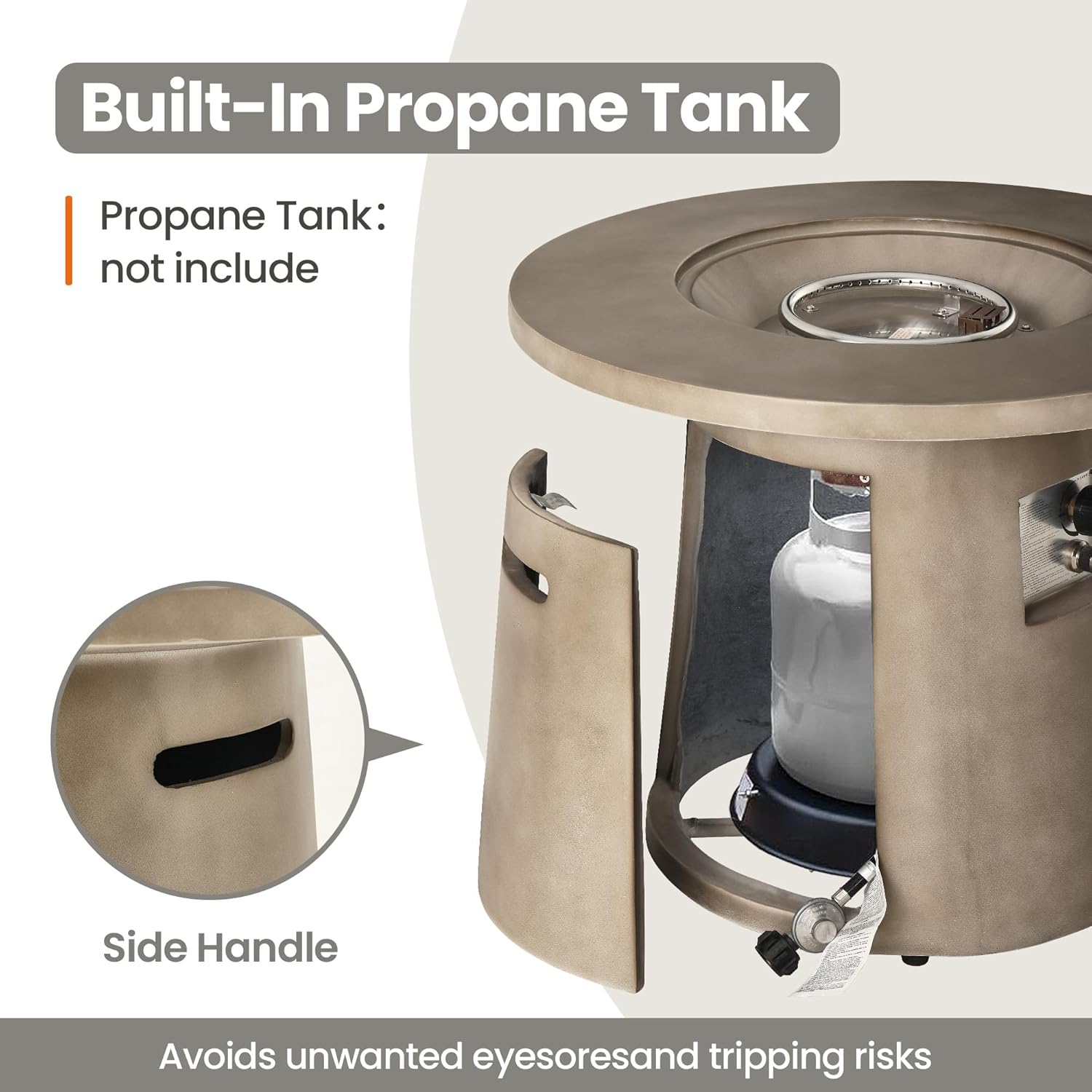 HOMPUS Outdoor Propane Fire Pit, 31 inch Round Gray Propane Fire Pit with 10lbs Aqua Transparent Gray Fire Glass, 40000 BTU Gas Smokeless Fire Pit Table, Patio Concrete Firepit with Rain Cover