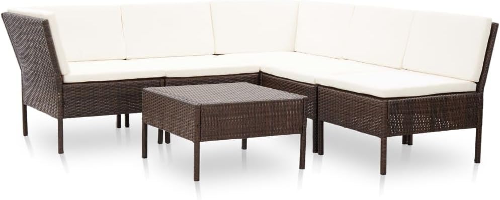 6 Piece Patio Lounge Set with Cushions Poly Rattan Brown,Premium AllWeather Rattan Lounge Set for Patio, Backyard, and Garden Patio Furniture, Outdoor Furniture Sets