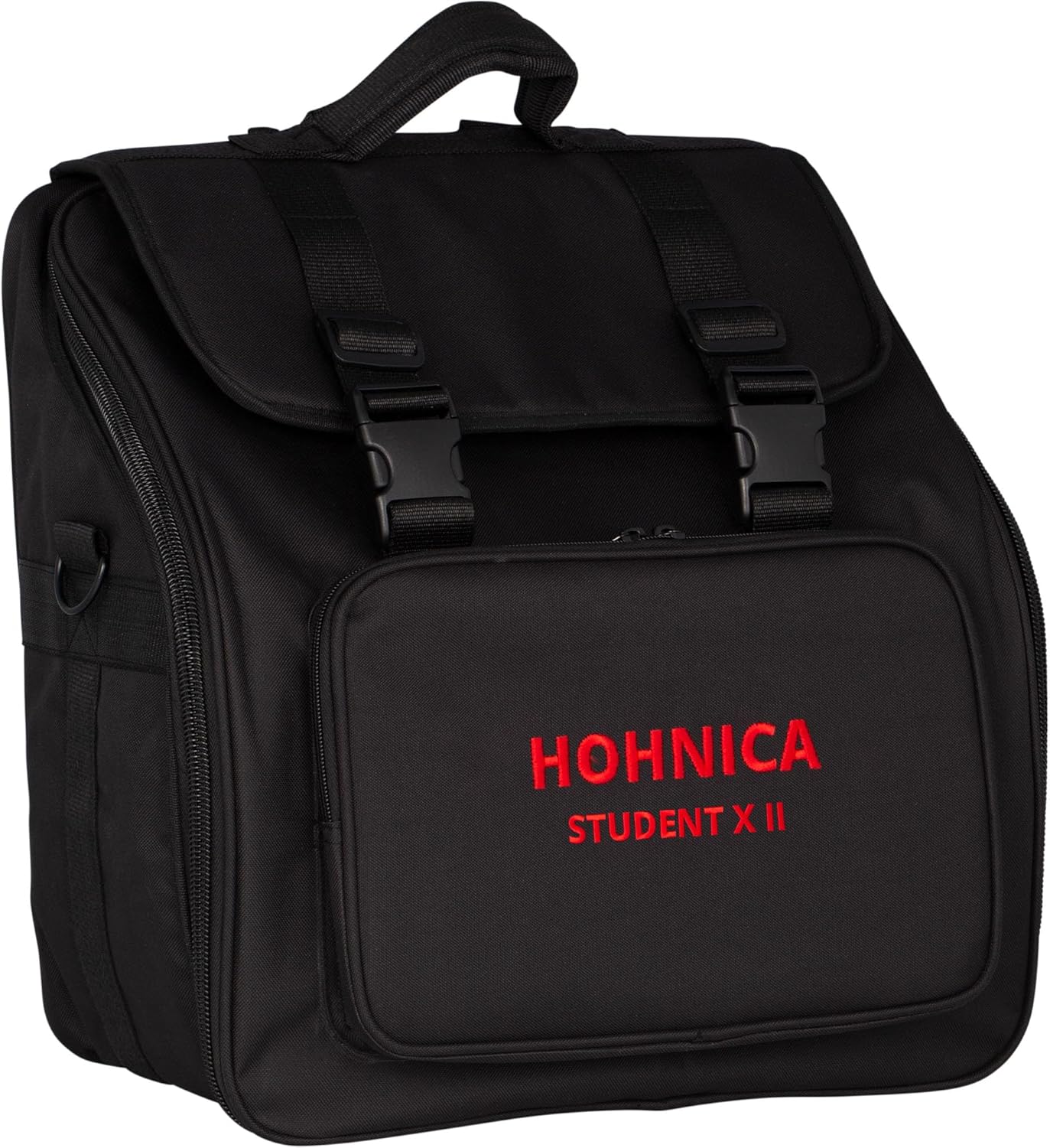 Hohner Hohnica Student XII 44-Key 18 Bass Piano Accordion - Black Bundle with Gig Bag, Adjustable Stand, and Austin Bazaar Polishing Cloth