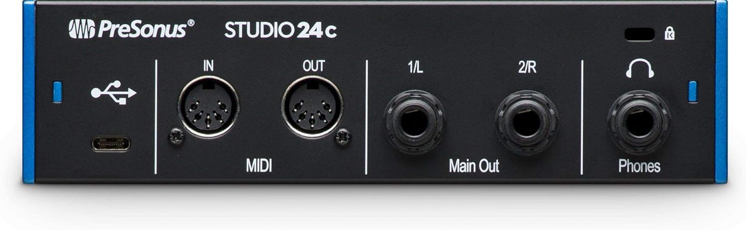 Presonus STUDIO 24C 2x2 USB-C Audio MIDI Recording Interface, 2 XMAX Mic Preamps Bundle with Rockville RCM03 Pro Studio Recording Condenser MicrophonewithMetal Shock Mount