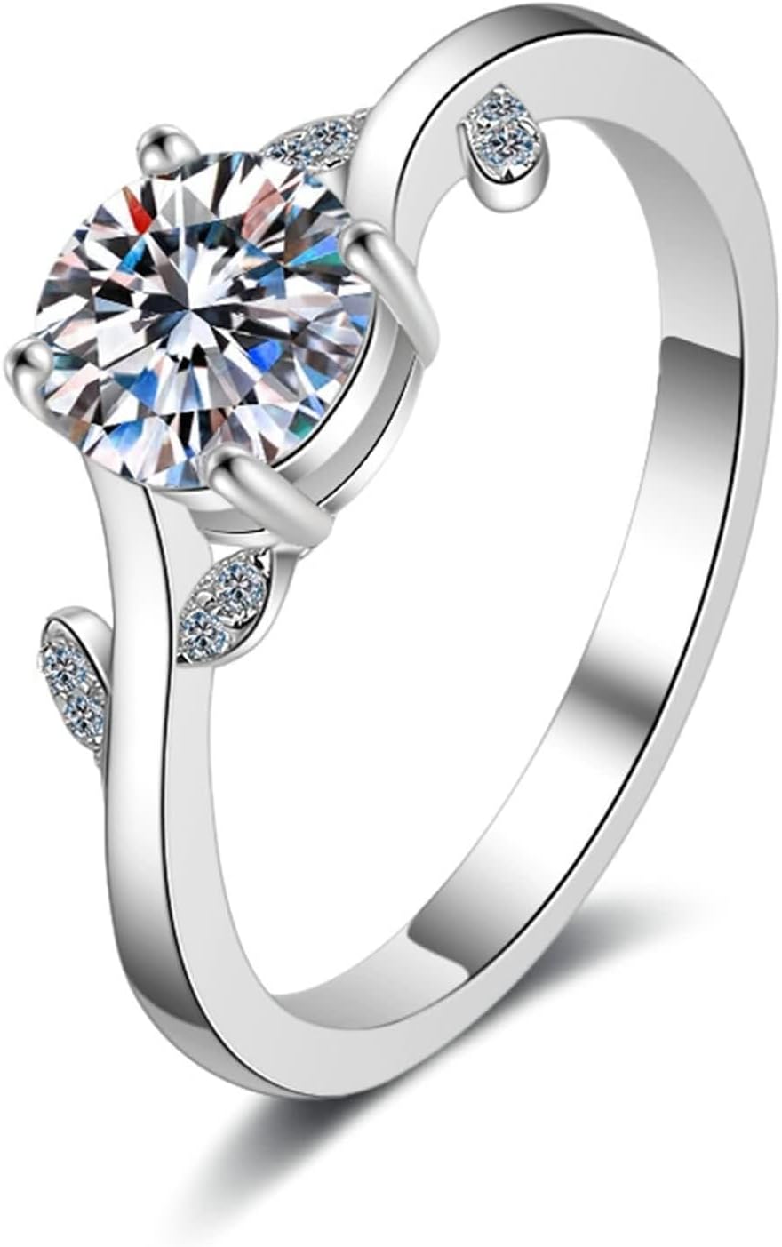 Lab Diamond Rings, Women's Engagement Rings 14K/18K White Gold White Stone Silver Fashion Jewelry for Wife Size 4-10