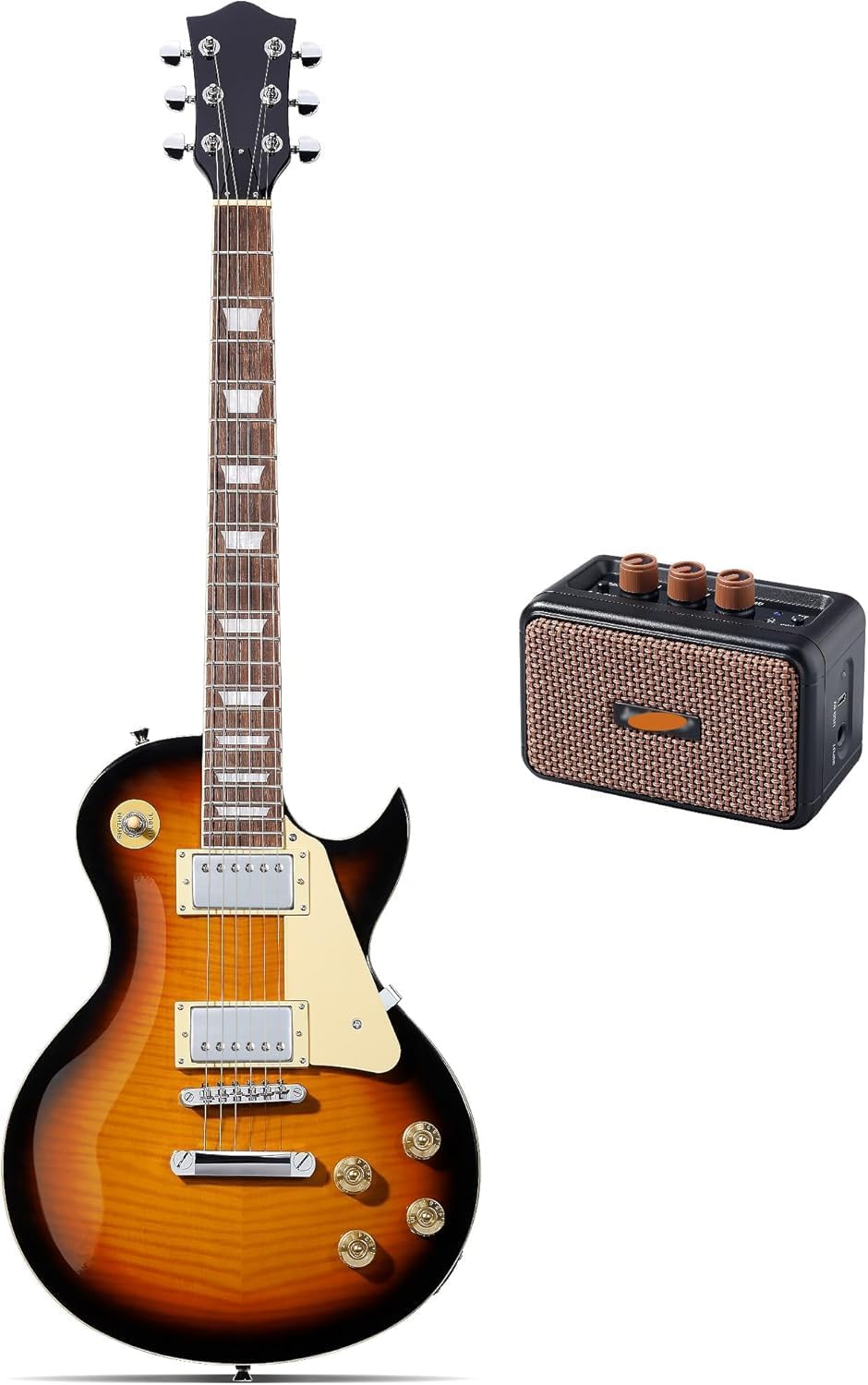 SC Electric Guitar Series - SC Electric Guitar with 5W Mini Amplifier，Mahogany Body, Rosewood Fingerboard, Humbuckers Pickups, Tune-O-Matic Bridge, C Neck (Sunburst)