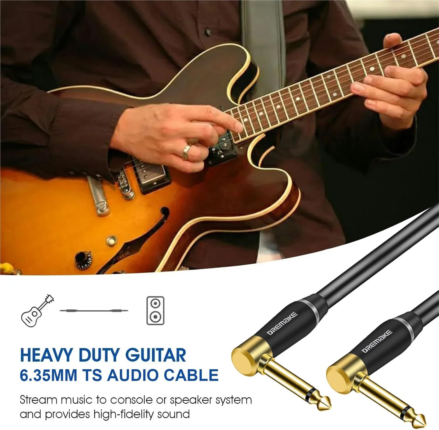 6.5mm TS Instrument Cable 1/4 Inch Right Angle to Electric Guitar Bass Audio Cord for Keyboard Mixer Amp Ect(6.5mm-TS,1m)