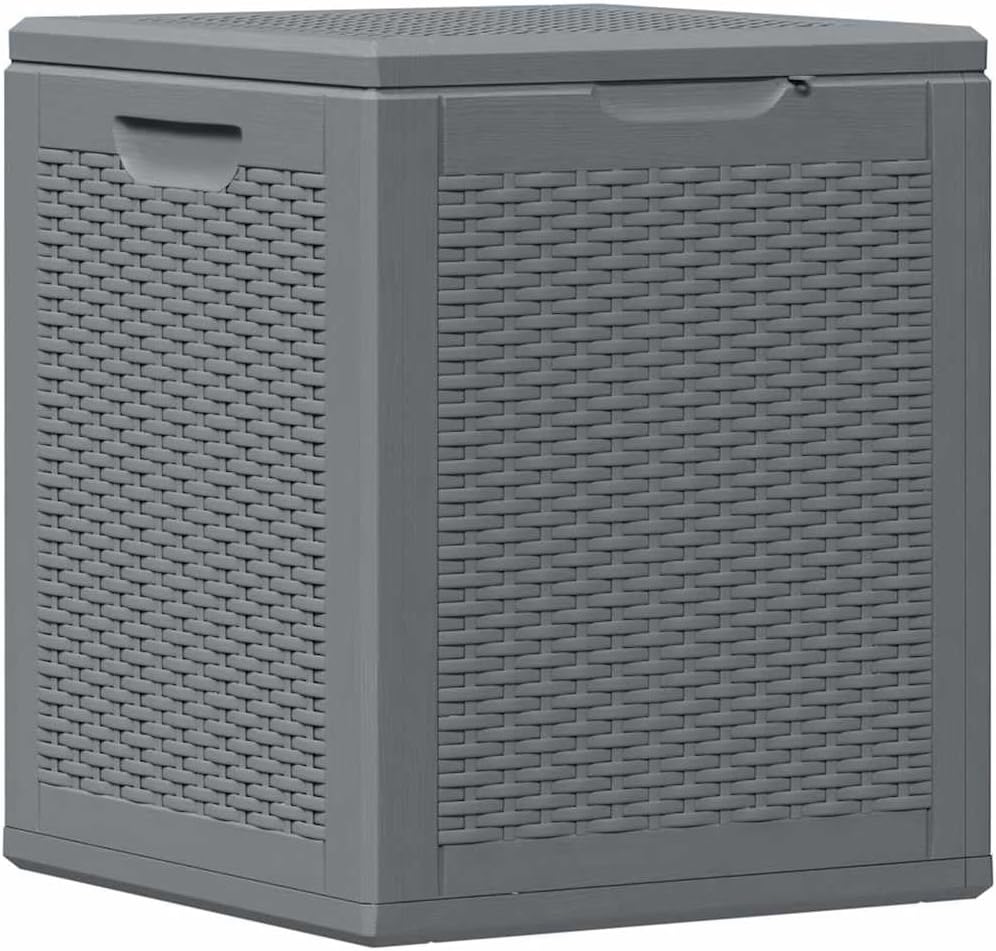 Patio Storage Box 23.8 gal Outdoor Garden Furniture Organizer with Rattan Look Weatherproof Deck Box for Cushions Pillows Decor Gray