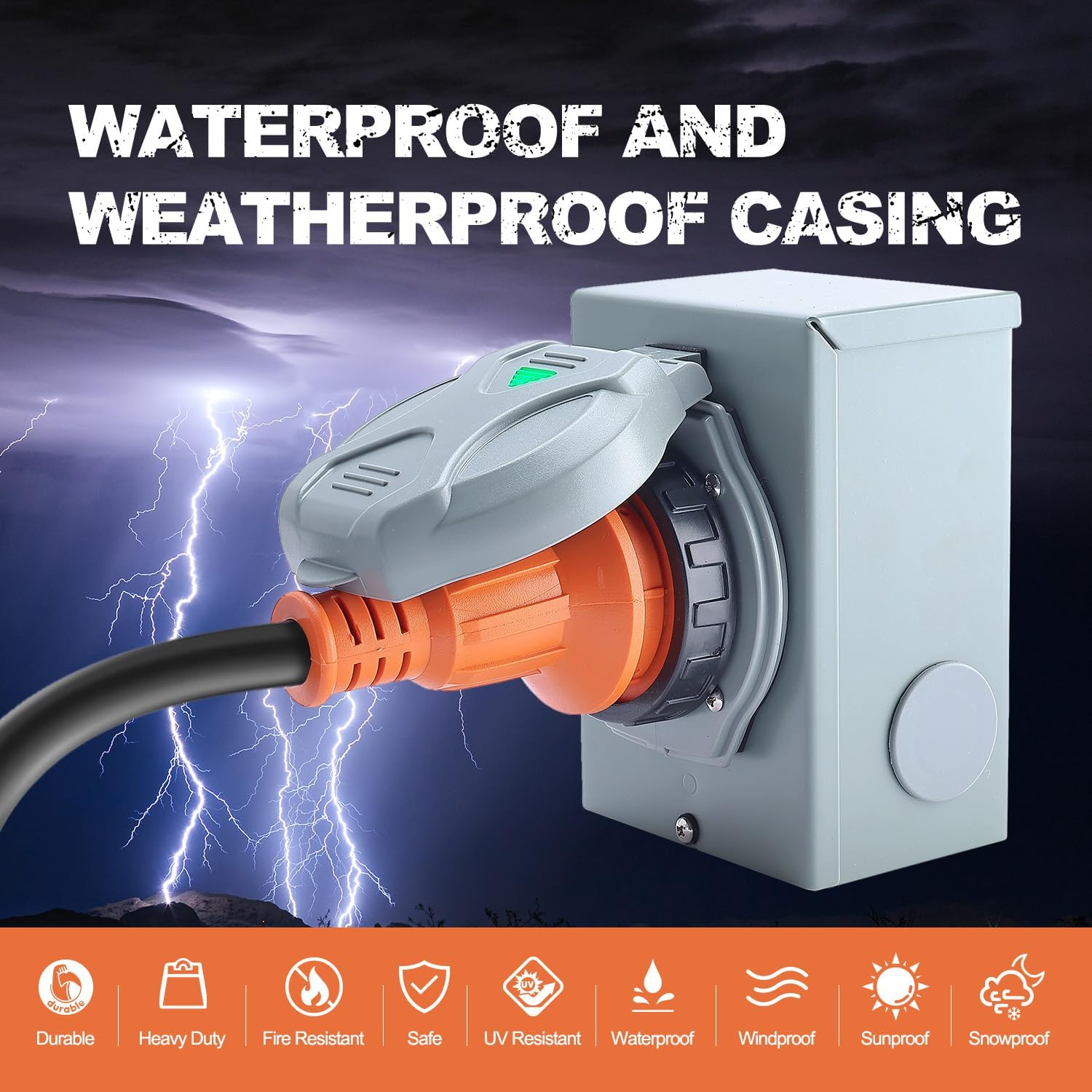 Finderomend 30 Amp Generator Inlet Box Pre-drilled and 50ft 30 Amp RV Extension Cord Combo Kit, NEMA TT-30P to L5-30R RV Power Cord with NEMA L5-30P Inlet,UL/ETL Listed (50ft)