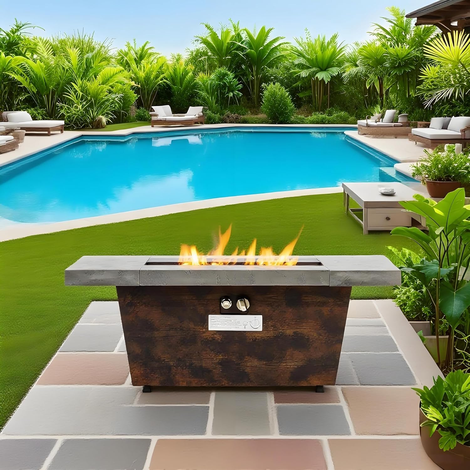 48 x 24 Inch Propane Fire Pit Table, 50000 BTU Outdoor Rectangle Firepit Table with Two Height Options for Patio, Backyard, Garden Deck