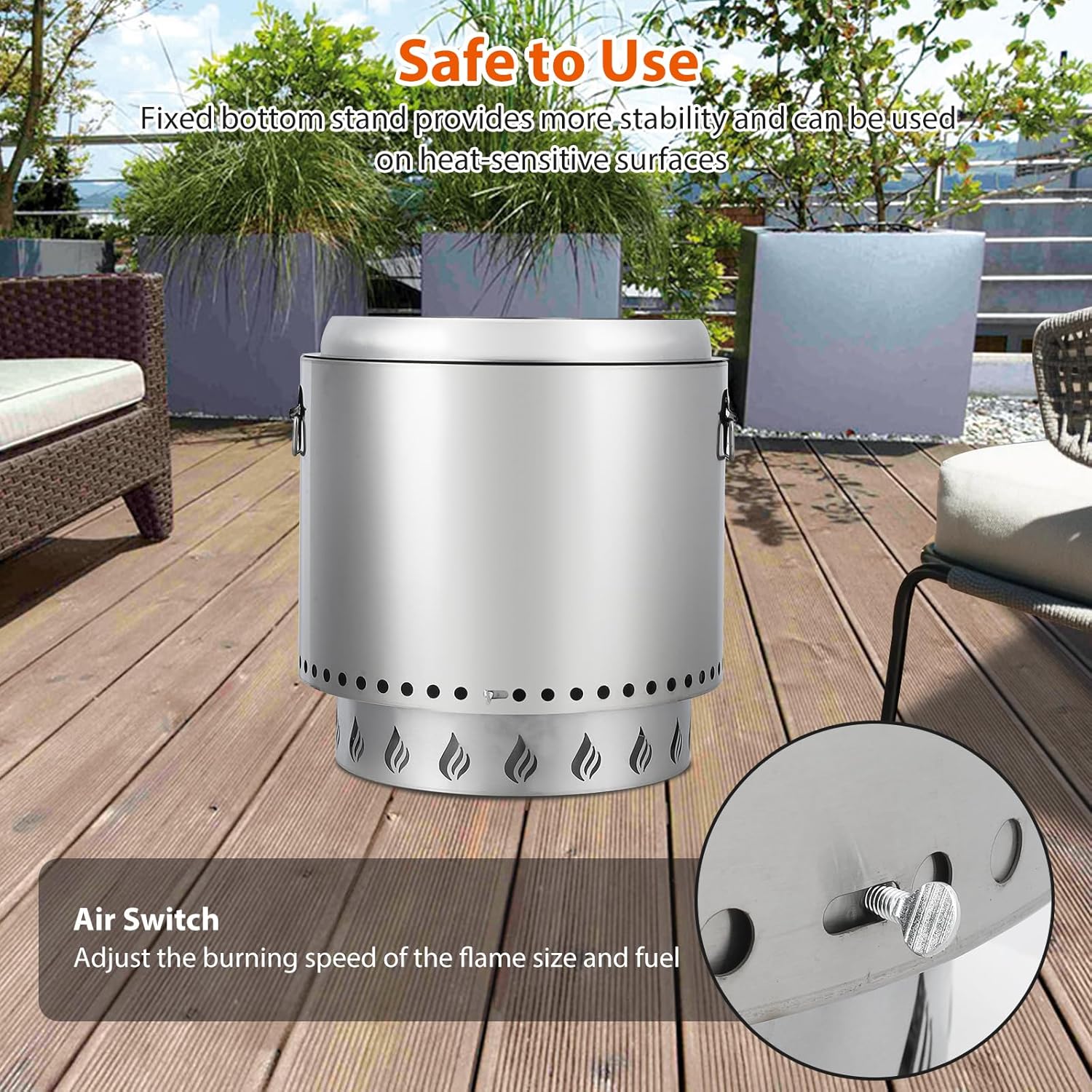 Smokeless Fire Pit, 16.5 Inch Portable Outdoor Firepit, Stainless Metal Steel Wood Burning Fireplaces with Removable Ash Pan and Poker, for Outside Bonfire Backyard Patio Camping