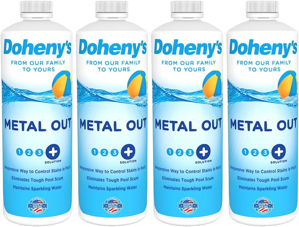 Doheny's Metal Out for Swimming Pools | 100% Pro-Grade | Keeps Metals from Staining, Scaling, and Causing Discoloration | Works On Pool Surfaces and Equipment | Set of (4) - 1 QT Bottles