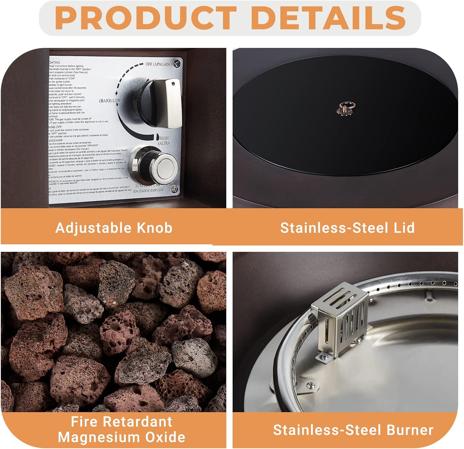 Propane Firepit Table Set - 30 Inch Auto-Ignition Round Gas Fire Pit, 50,000 BTU Steel Fire Table with Weather-Resistant Cover and Lava Rocks