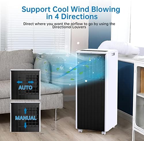 8,000 BTU Portable Air Conditioner,Drain-Free, Ultra-Quiet,Cooling for Rooms Up to 350 sq.ft, Dehumidifier & Fan Modes for Bedroom/Indoor Use,Black